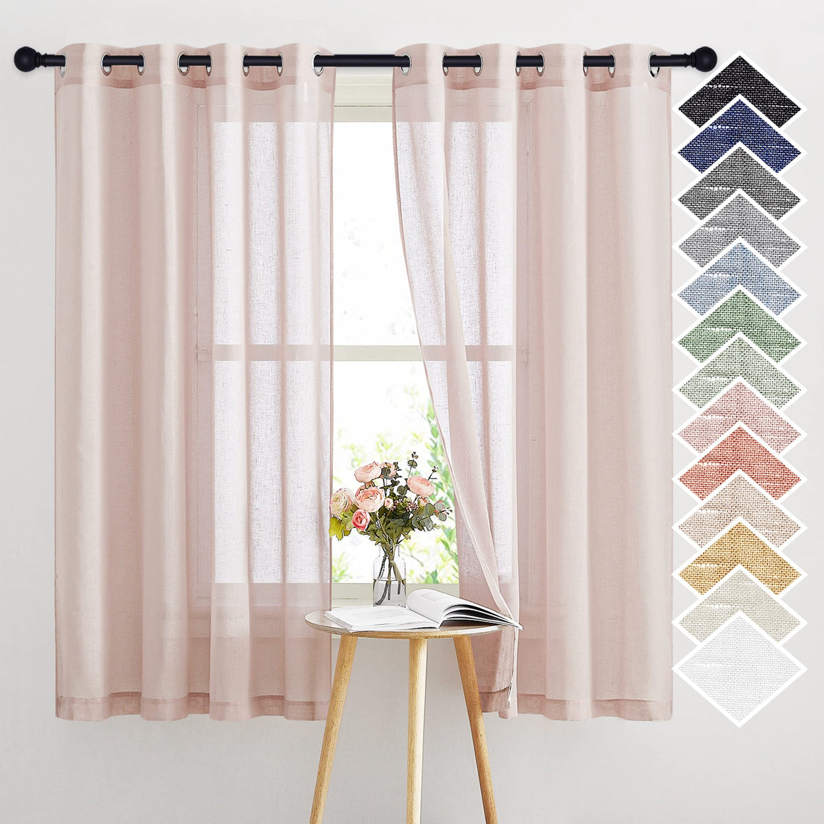 NICETOWN White Sheer Linen Curtains 84 Inch Length 2 Panels Set, W52xL84