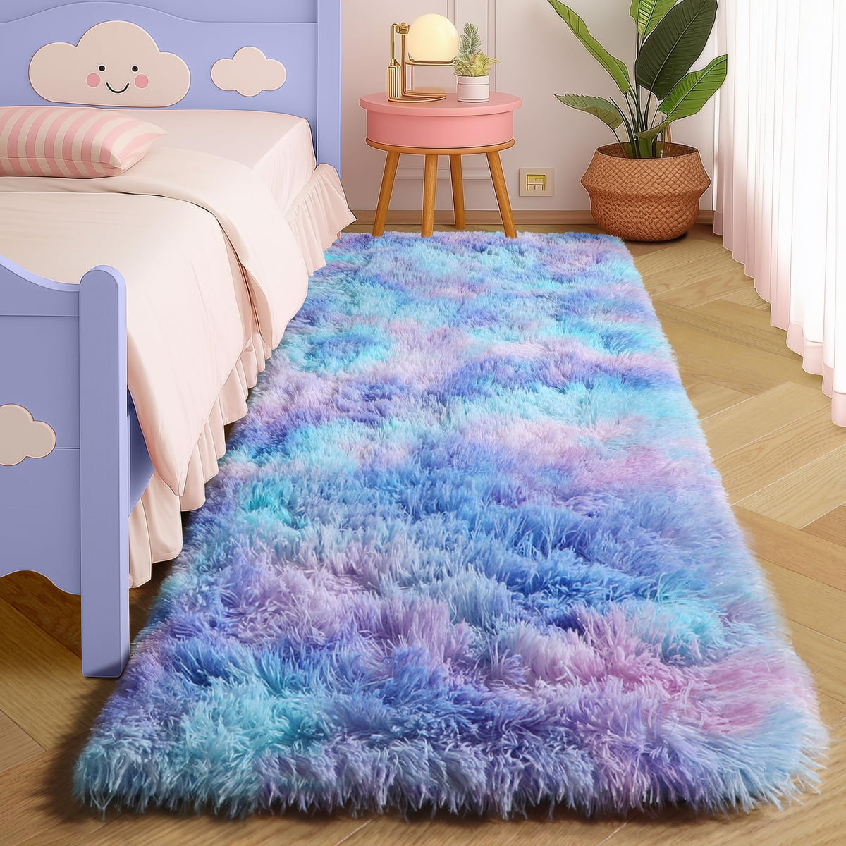 Amdrebio Light Pink Fluffy Fuzzy Area Rug 4x6 for Girls Bedroom Kids Room