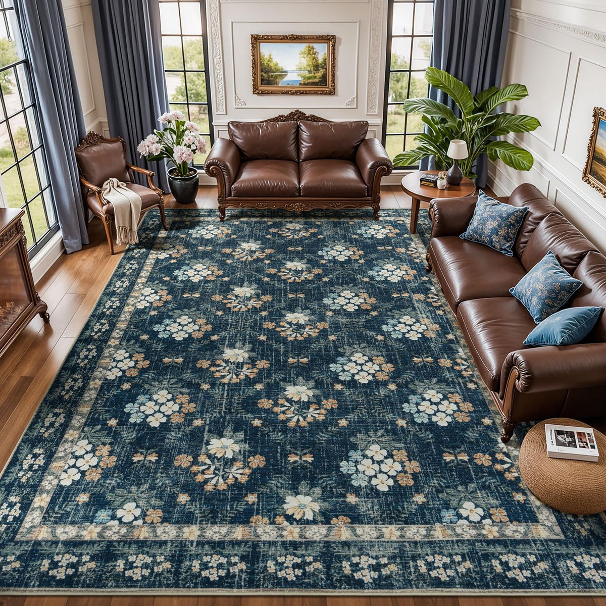 Lessymo 8 x 10 Area Rugs for Living Room, Machine Washable Rug Grey White