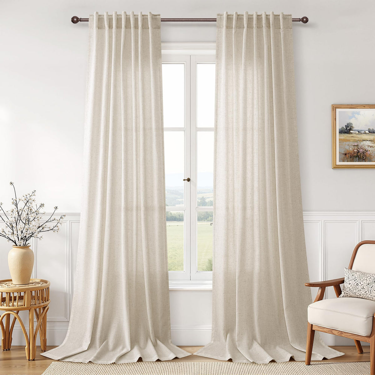 Joywell Linen Sheer Curtains 84 Inches Long for Living Room Beige Cream