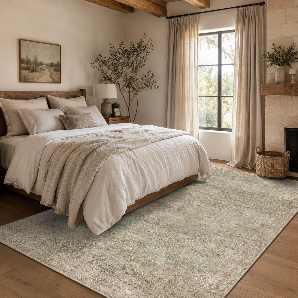 8x10 Washable Boho Area Rug, Dark Beige Farmhouse for Living Room