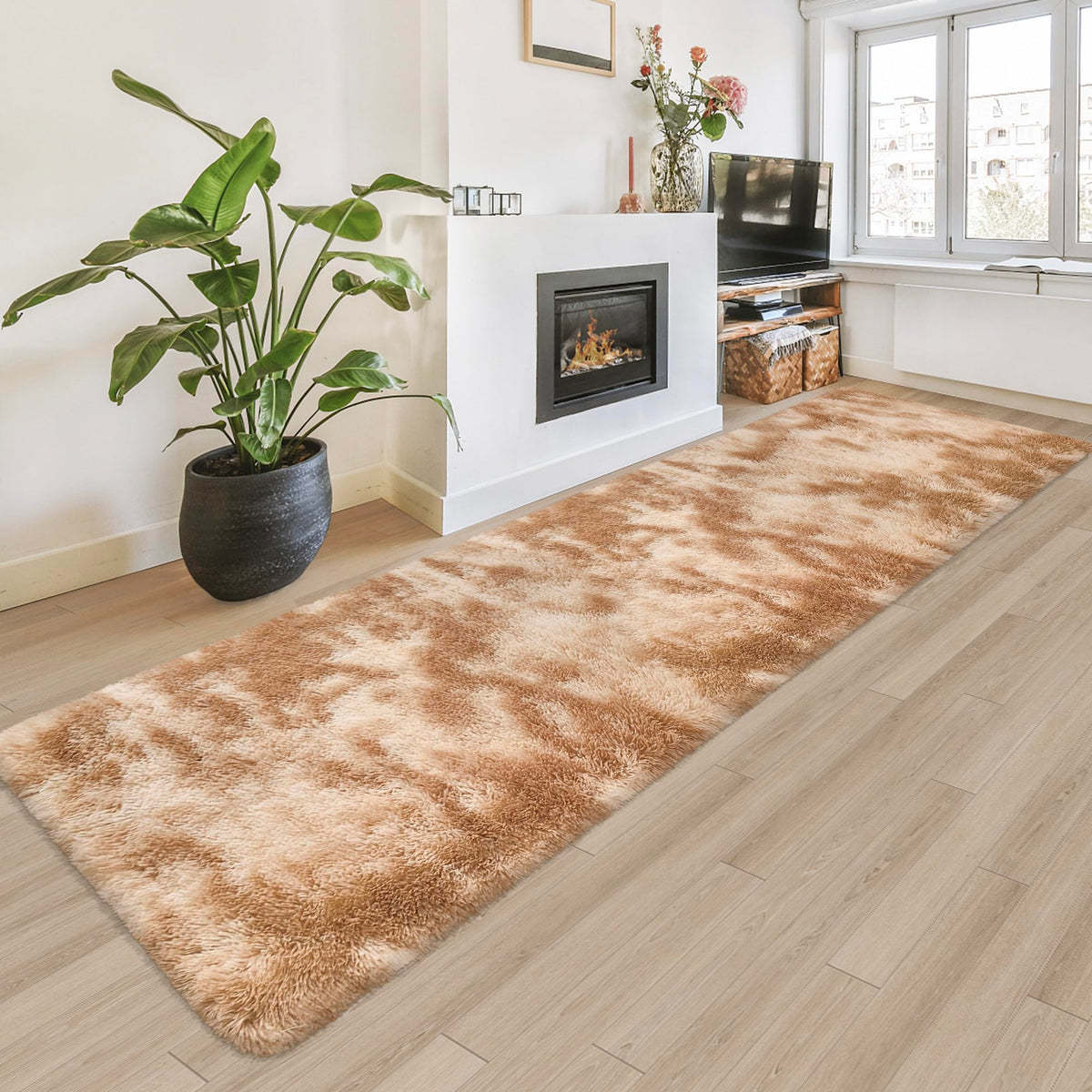 Tie-Dyed Runner Rug for Bedroom Black Grey 2x6ft Fluffy Area Rug Bedside Runner Rug for Kids Room Boys Teens Nursery Baby Living Room Dorm Home Decor Carpets