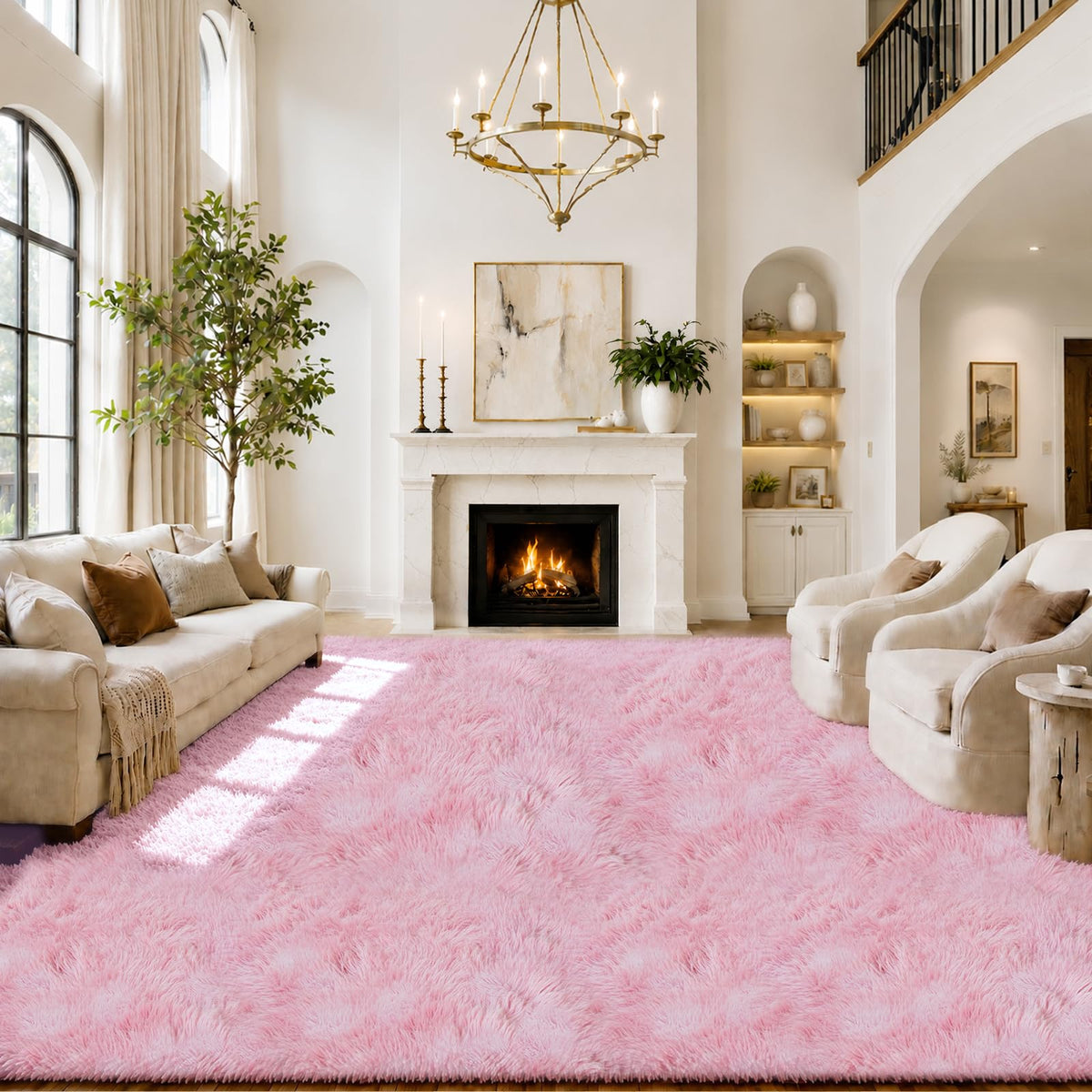 8x10 Area Rugs for Living Room,Light Grey Large Shaggy Soft Plush Furry Rug