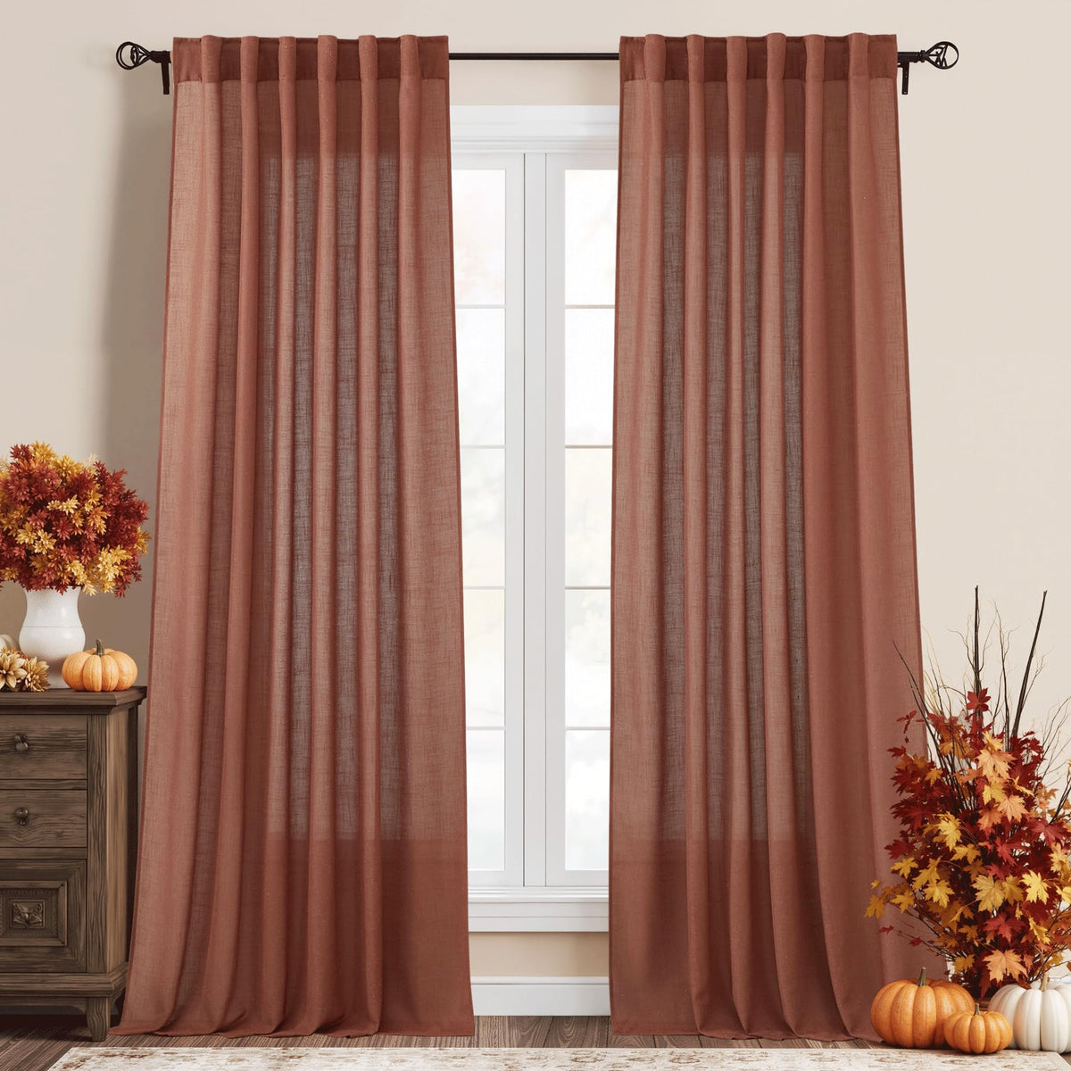 RYB HOME White Sheer Curtains for Living Room Patio Glass Door, W52 x L95