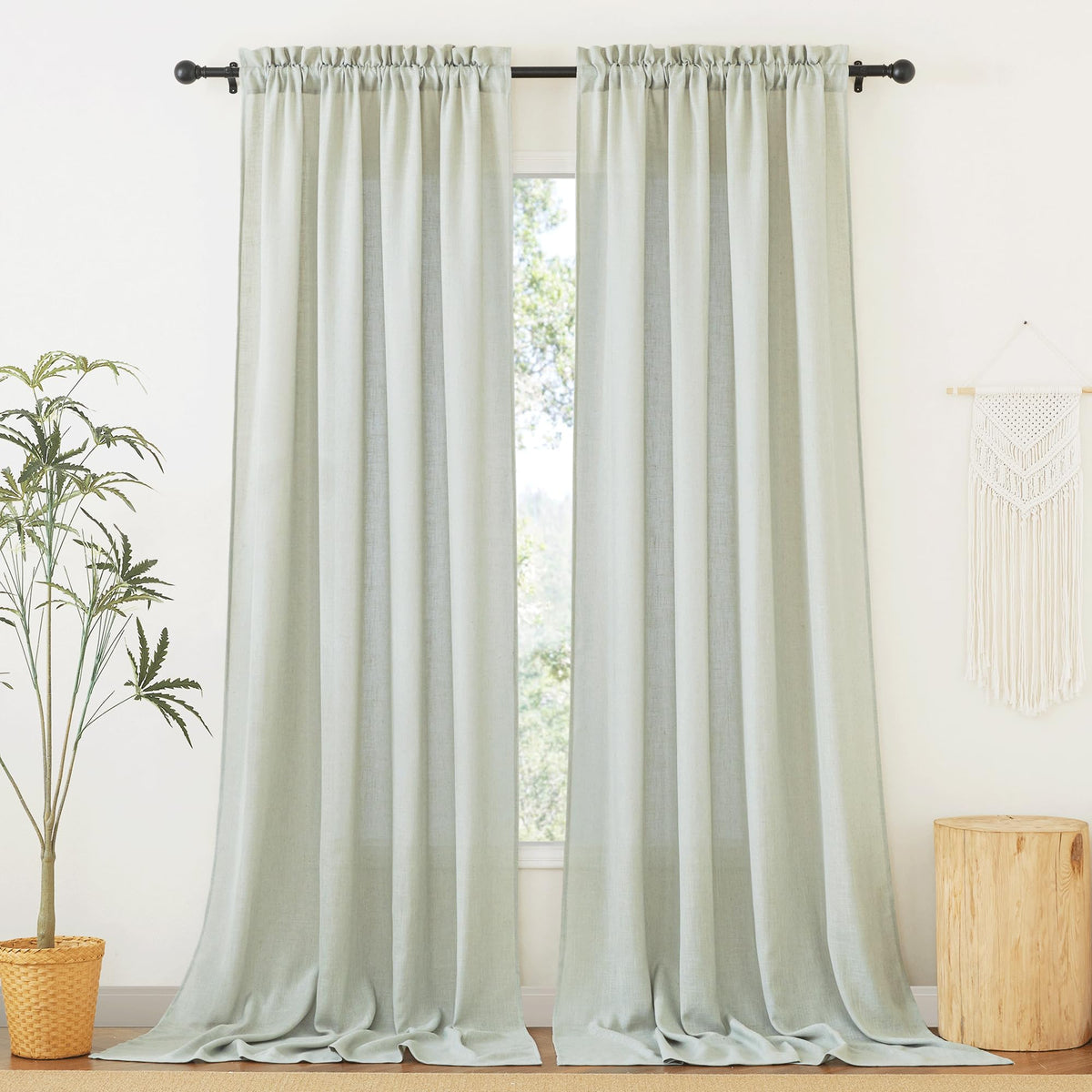 RYB HOME White Semi Sheer Curtains 84 inches Long for Living Room