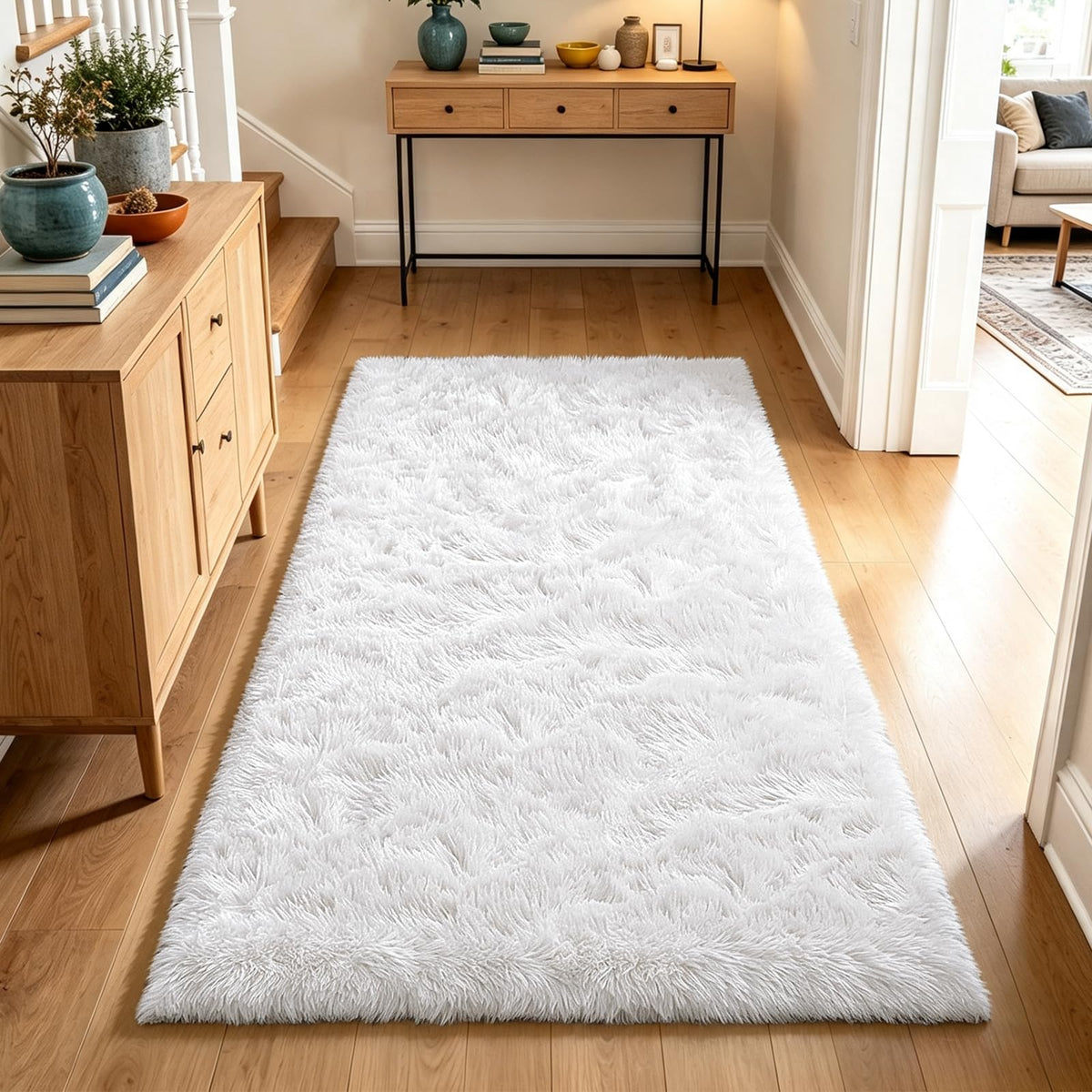 Beige 8x10 Area Rugs for Living Room, Fluffy Shag Rug Large Bedroom Carpet
