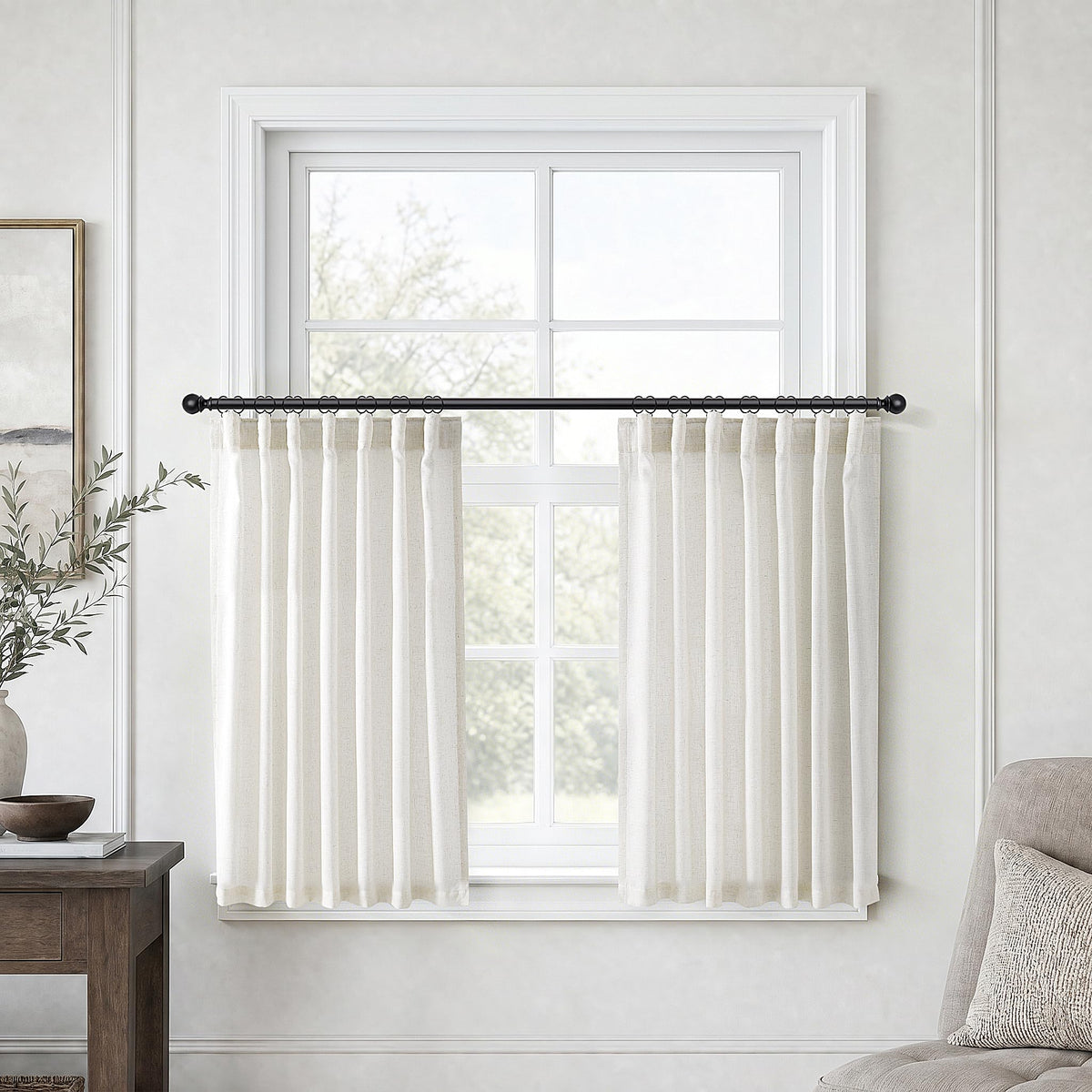 Jowels Natural Linen Curtains 84 Inches Long 2 Panels for Living Room