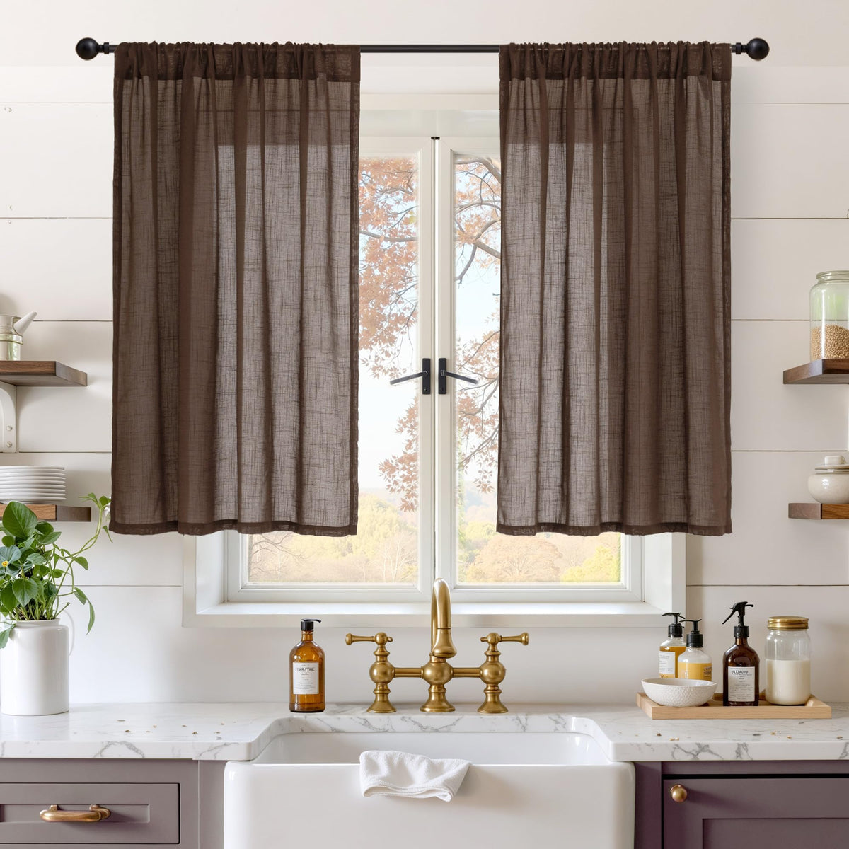 BGment Linen Sheer Curtains 84 Inches Long 2 Panels Set for Living Room
