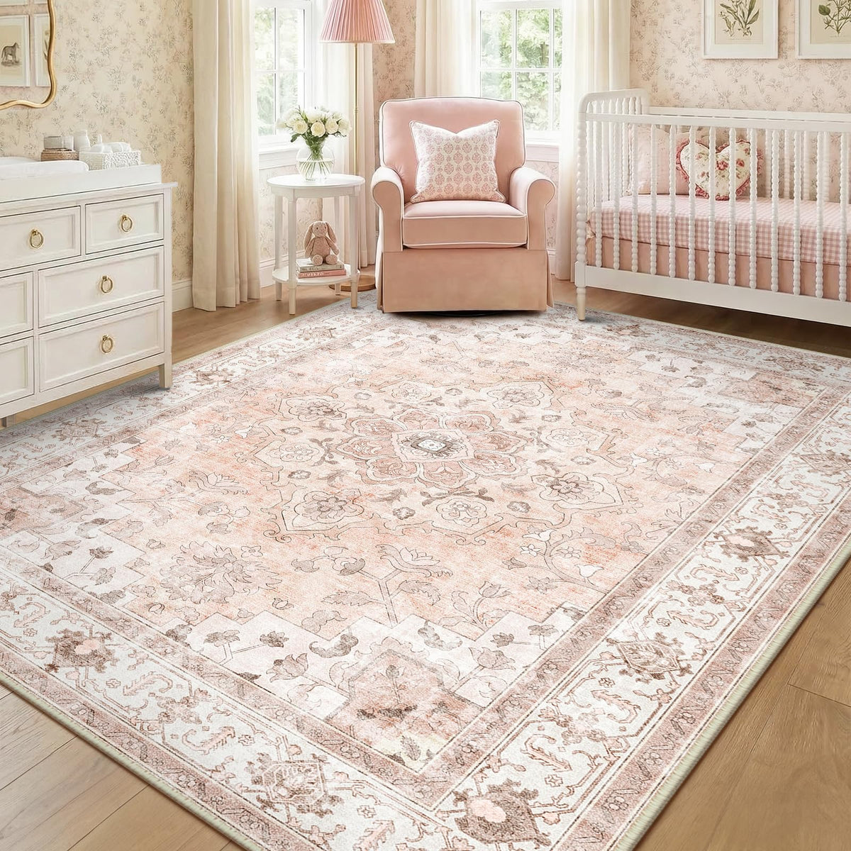 CAPALOCA 5x7 Washable Nursery Girls Low Pile Area Rug Pink