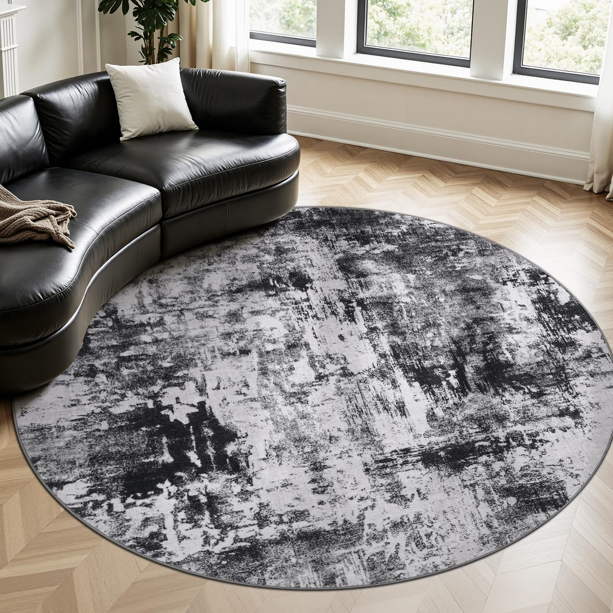 Rugflix 8x10 Area Rugs for Living Room, Washable Large Rug Stain-Resistant Low Pile, Modern Dark Carpet for Dining Room Home Office Kid Room Nursery Bedroom, Navy Blue/Black