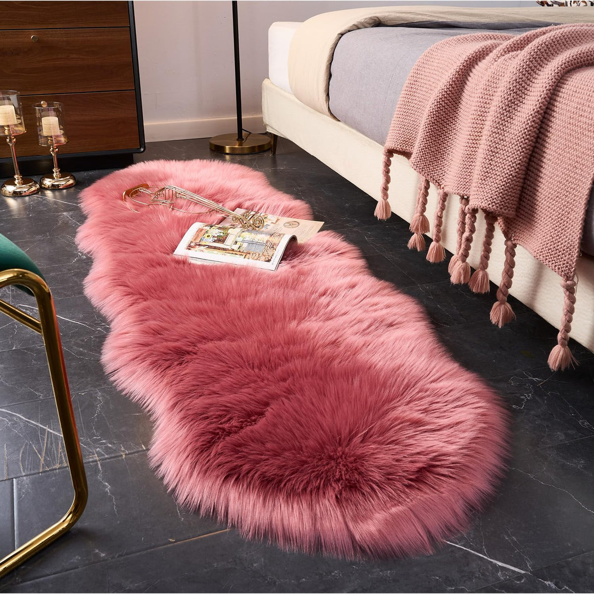 EasyJoy Ultra Soft Fluffy/Fuzzy Shaggy Area Rug Faux Fur Chair Cover Seat Pad for Bedroom Floor Sofa Living Room (2 x 6 ft Sheepskin, Beige)
