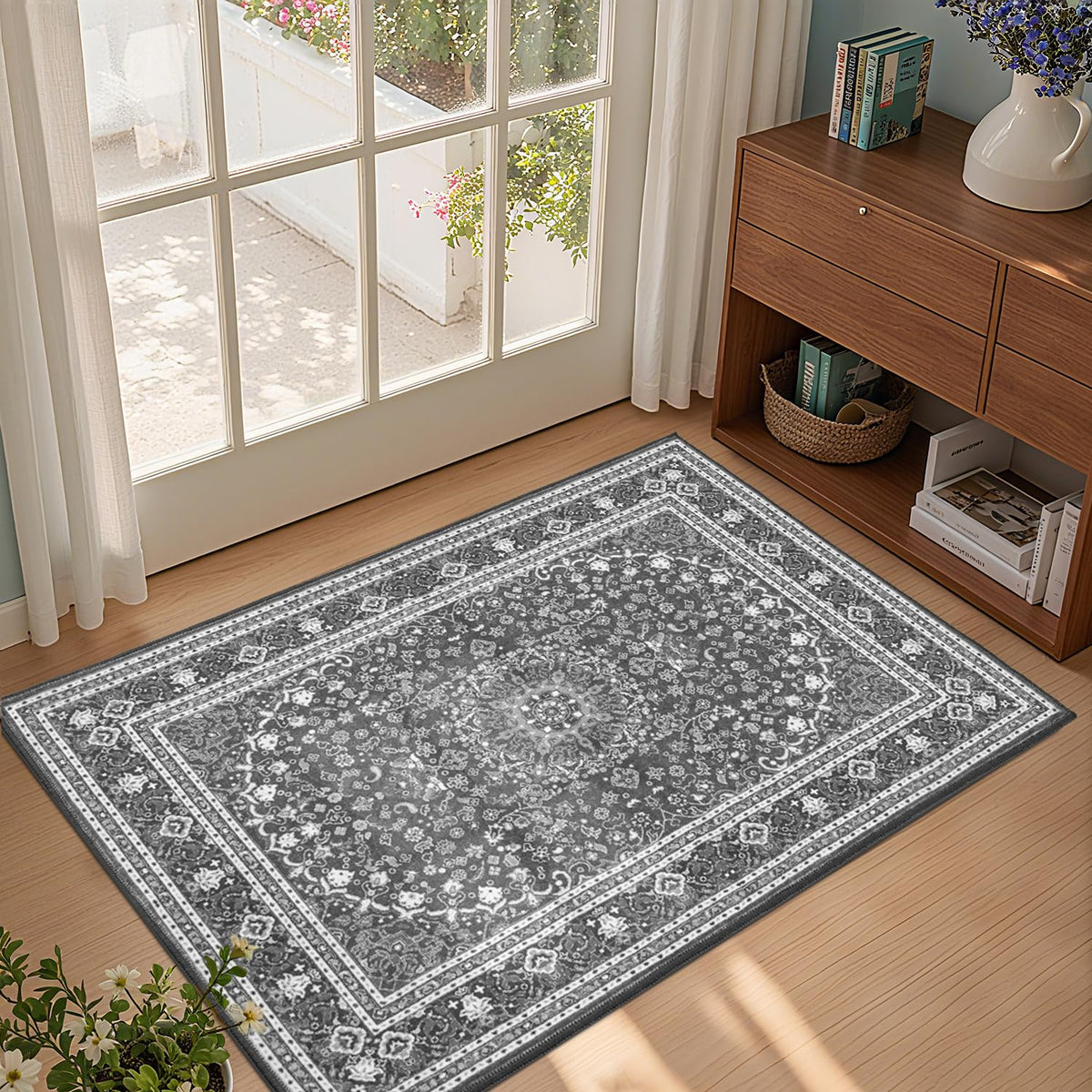 Lessymo 8 x 10 Area Rugs for Living Room, Machine Washable Rug Grey White