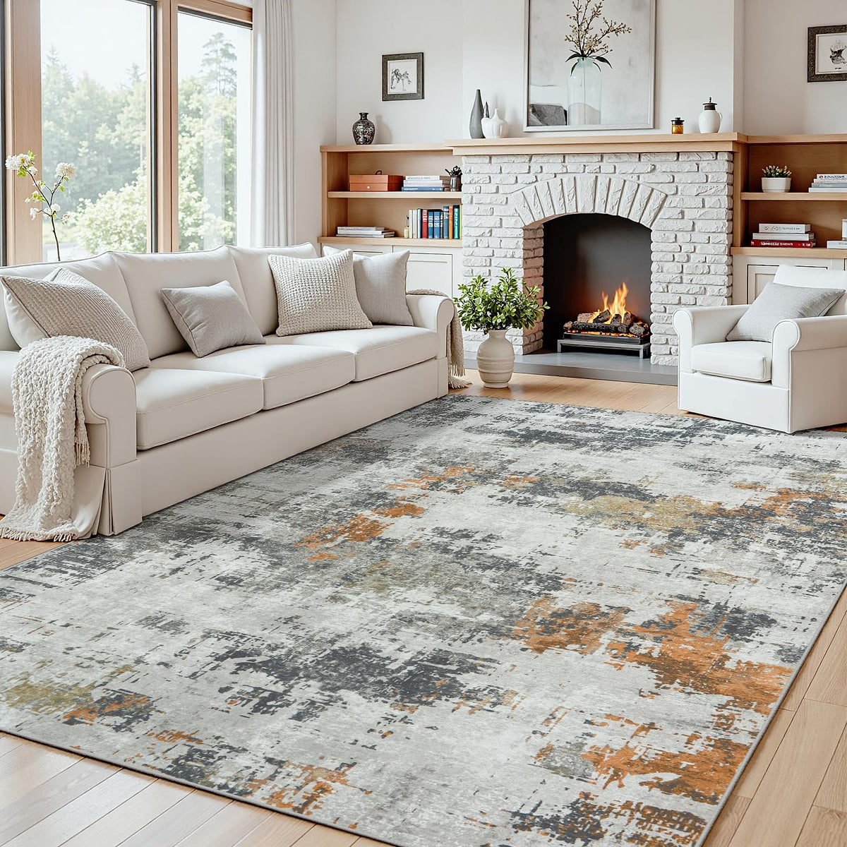 8x10 Area Rugs for Living Room: Washable Soft Black Abstract Bedroom Carpet