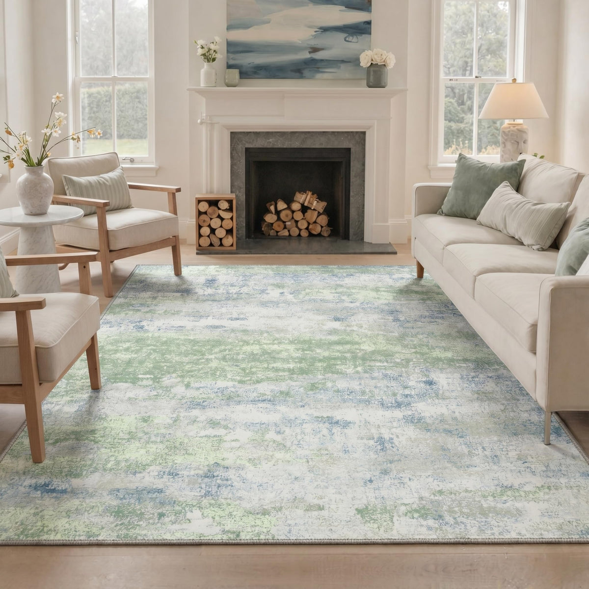 BEIMO 5x7 Green Abstract Area Rug, Washable Non-Slip for Bedroom