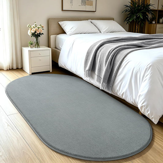 LOCHAS Soft Oval Bedroom Rug 2.6x5.3, Small Washable Grey Rugs for Bedroom
