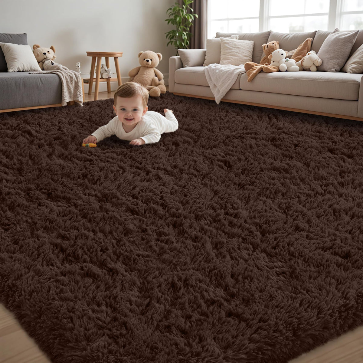 8x10 Area Rug for Living Room,Black Fluffy Shag Non-Slip Bedroom Rugs