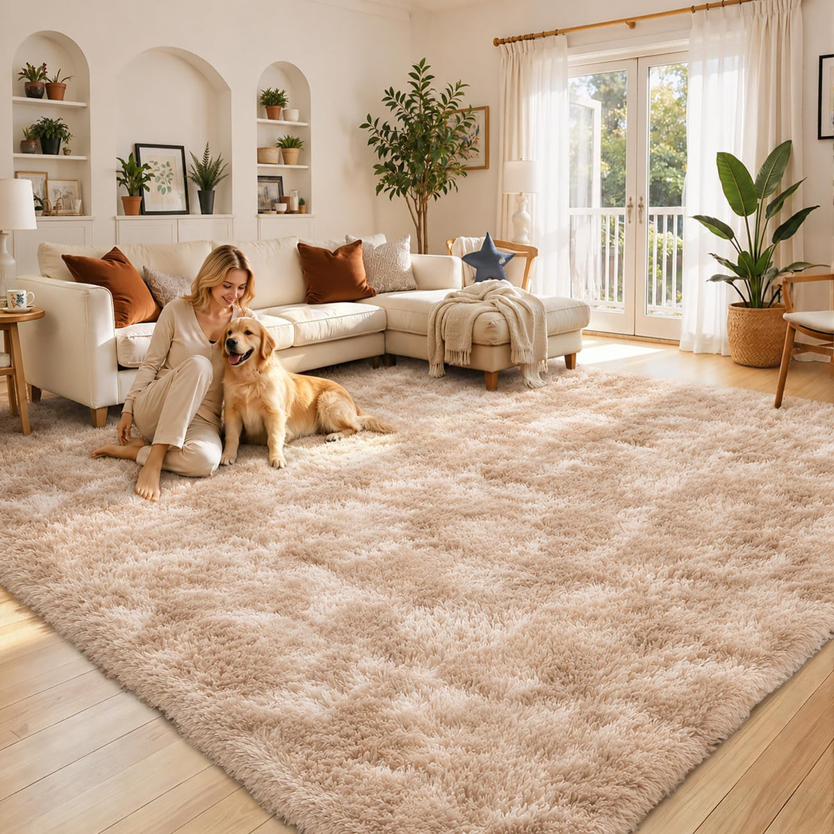 8x10 Area Rugs for Living Room,Light Grey Large Shaggy Soft Plush Furry Rug