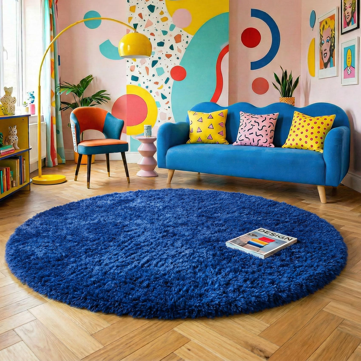 Amdrebio Pink Circle Round Fluffy Area Rug 4Ft for Girls Bedroom Kids Room