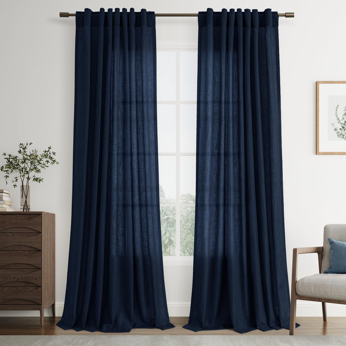 Joywell Linen Sheer Curtains 84 Inches Long for Living Room Beige Cream