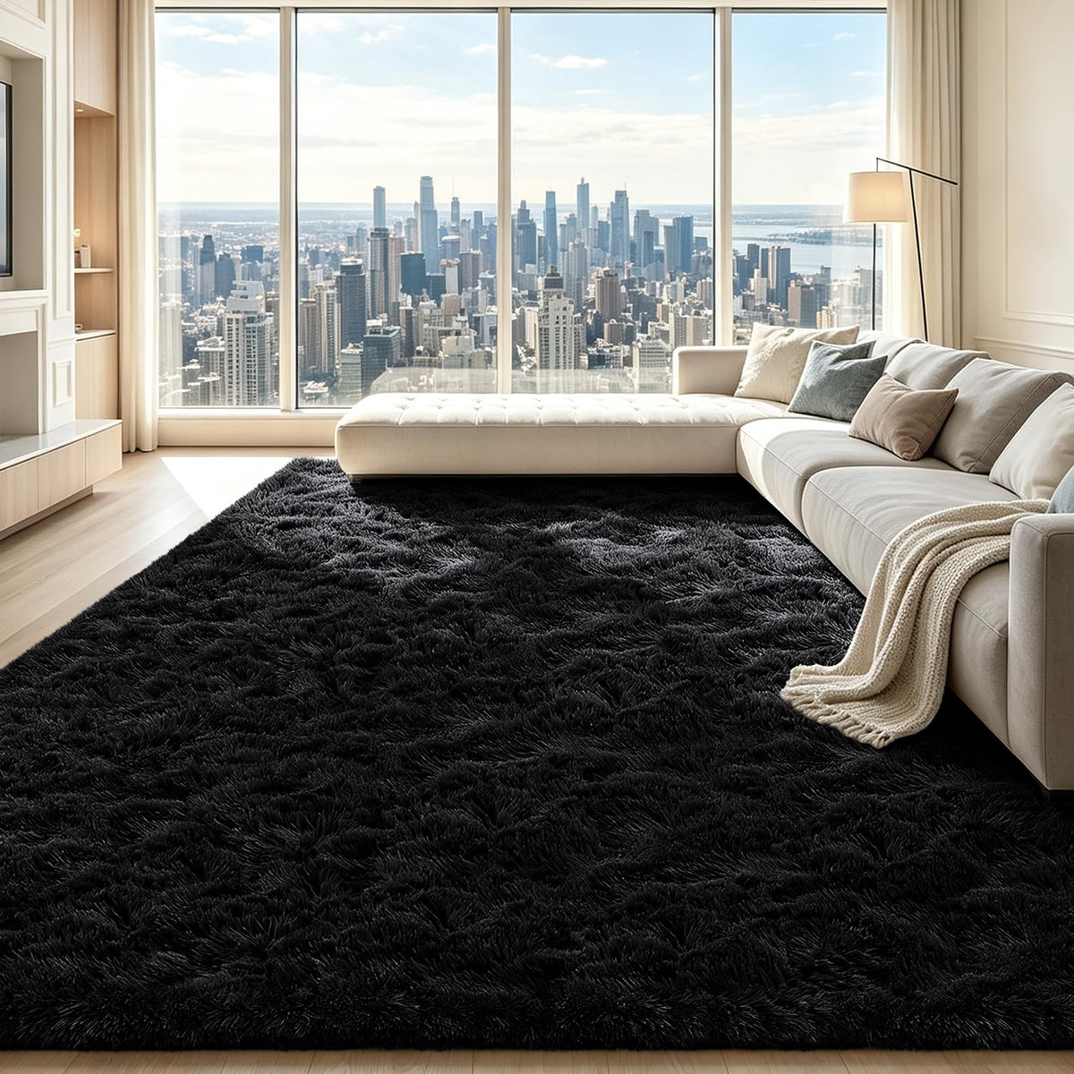 Beige 8x10 Area Rugs for Living Room, Fluffy Shag Rug Large Bedroom Carpet
