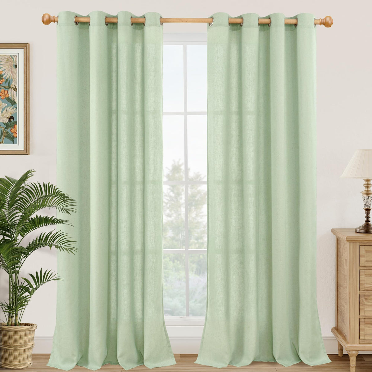 YoungsTex Linen Semi Sheer Curtains 63 Inch Length, Light Filtering Drapes