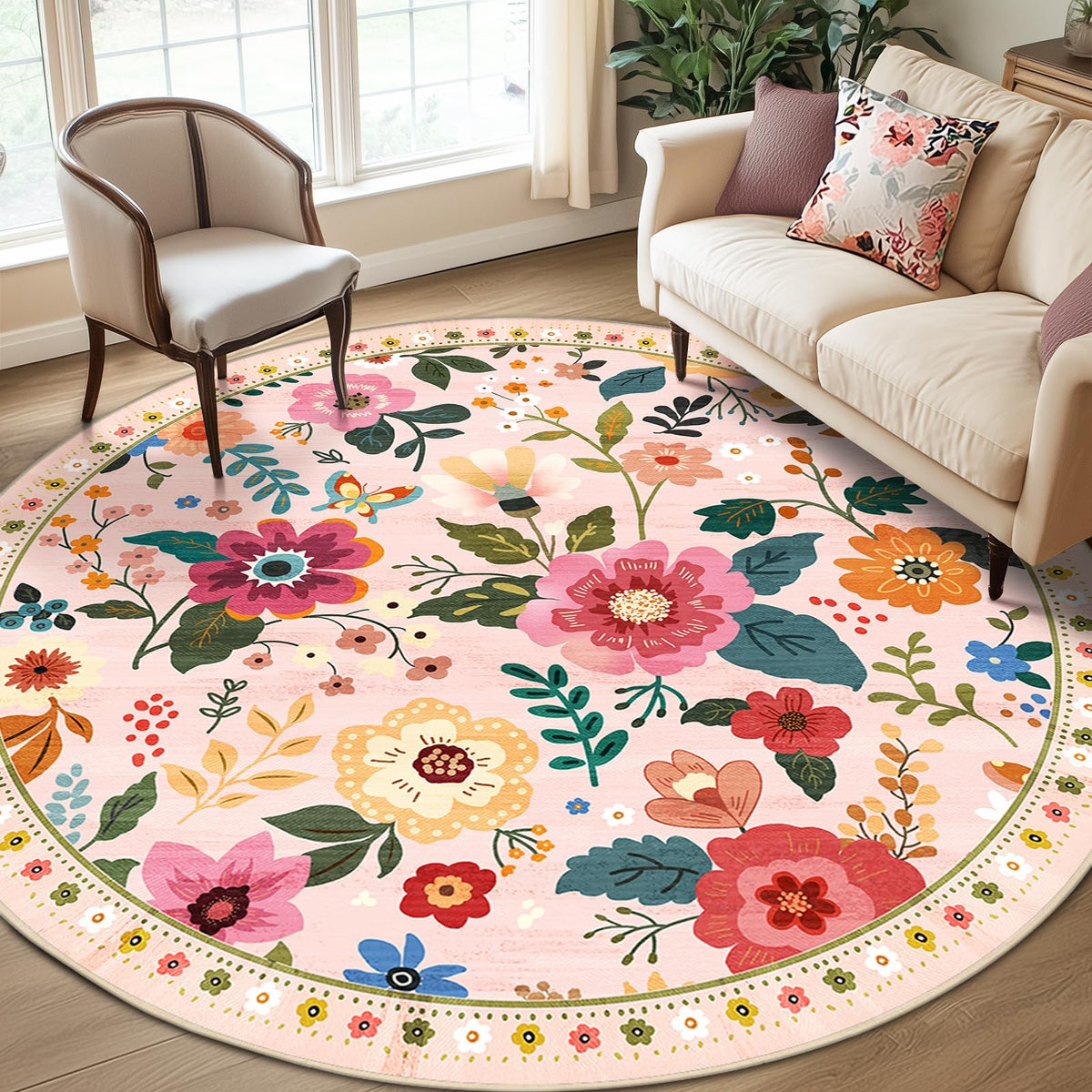RELEANY Floral Washable 5x7 Area Rugs Pink