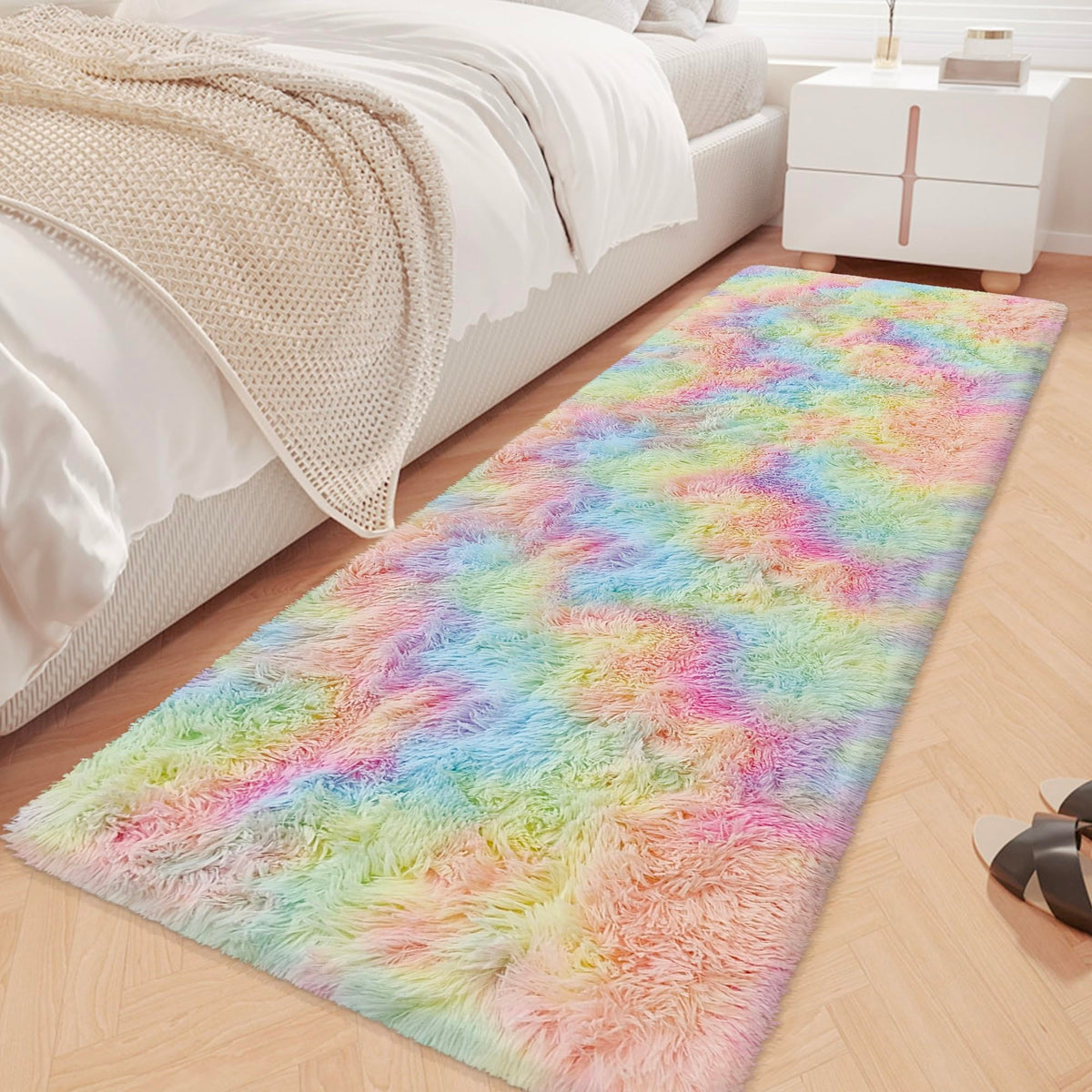 Tie-Dyed Runner Rug for Bedroom Black Grey 2x6ft Fluffy Area Rug Bedside Runner Rug for Kids Room Boys Teens Nursery Baby Living Room Dorm Home Decor Carpets