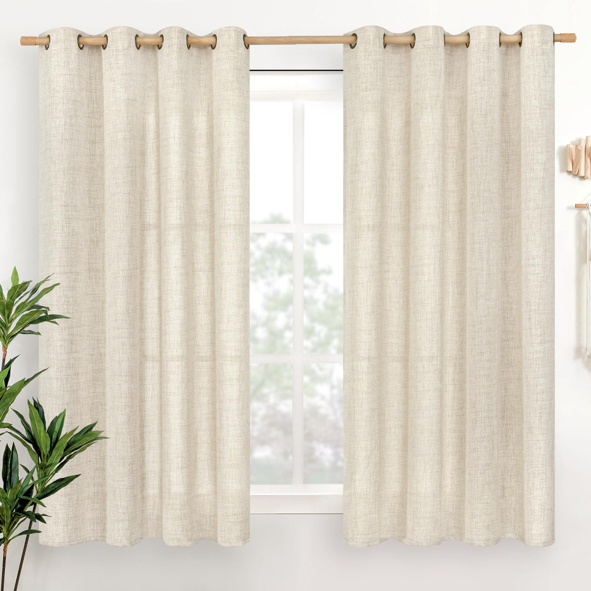 YoungsTex Linen Semi Sheer Curtains 63 Inch Length, Light Filtering Drapes