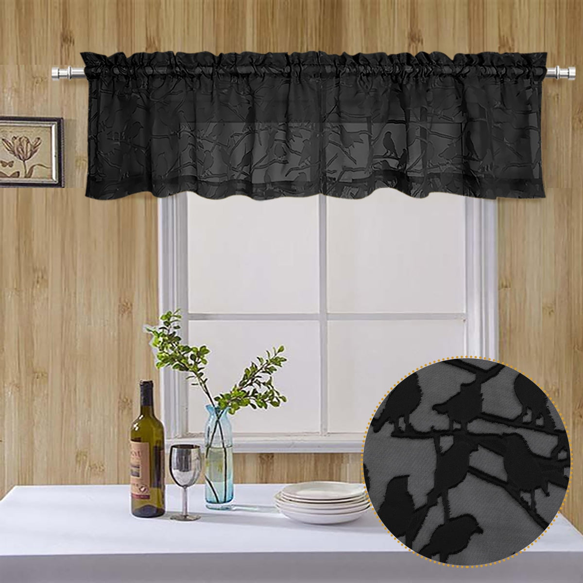 OVZME Sage Green Sheer Curtains 63 Inch Length 2 Panel Set, Light Filtering Bedroom Curtains with Dual Rod Pocket Top, Leaf Bird Clip Jacquard Sheer Farmhouse Window Drapes for Living Room, 2x38Wx63L