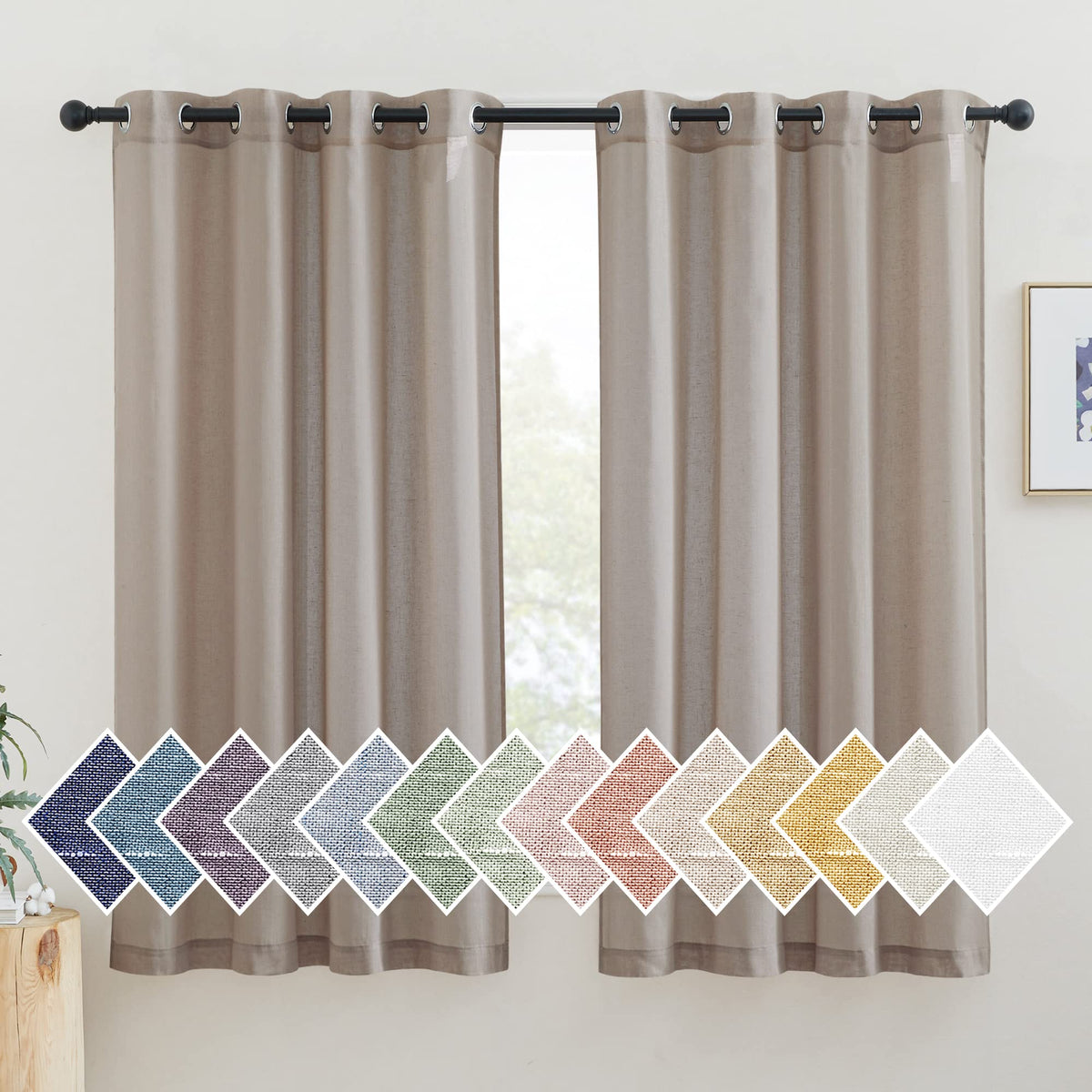 NICETOWN White Sheer Linen Curtains 84 Inch Length 2 Panels Set, W52xL84