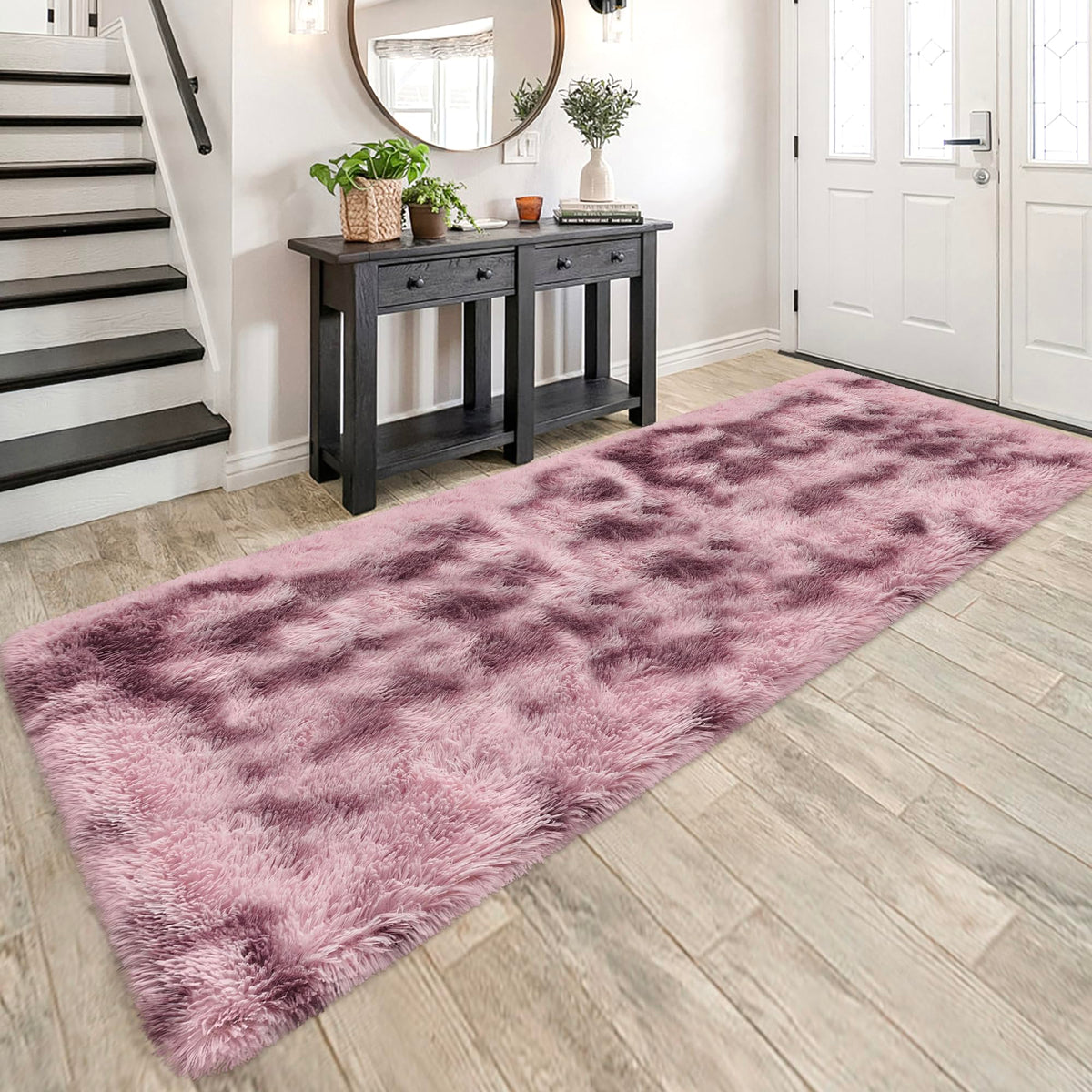 Tie-Dyed Runner Rug for Bedroom Black Grey 2x6ft Fluffy Area Rug Bedside Runner Rug for Kids Room Boys Teens Nursery Baby Living Room Dorm Home Decor Carpets