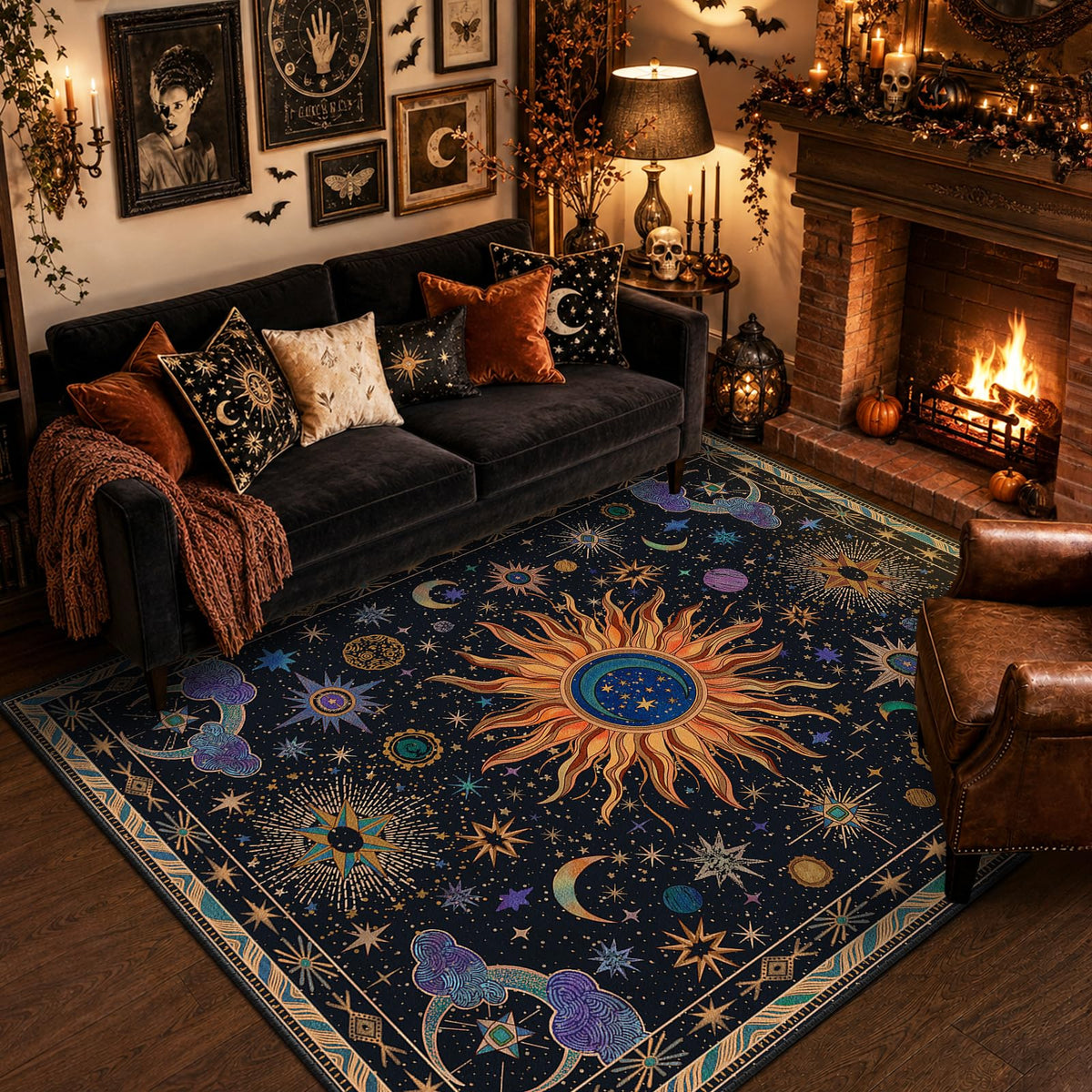 Vacuum-Friendly, 5x7 Washable Area Rug, Black Gold Beige Red