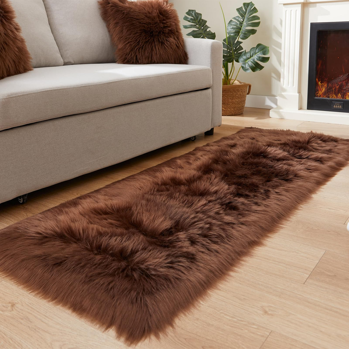 EasyJoy Ultra Soft Fluffy/Fuzzy Shaggy Area Rug Faux Fur Chair Cover Seat Pad for Bedroom Floor Sofa Living Room (2 x 6 ft Sheepskin, Beige)