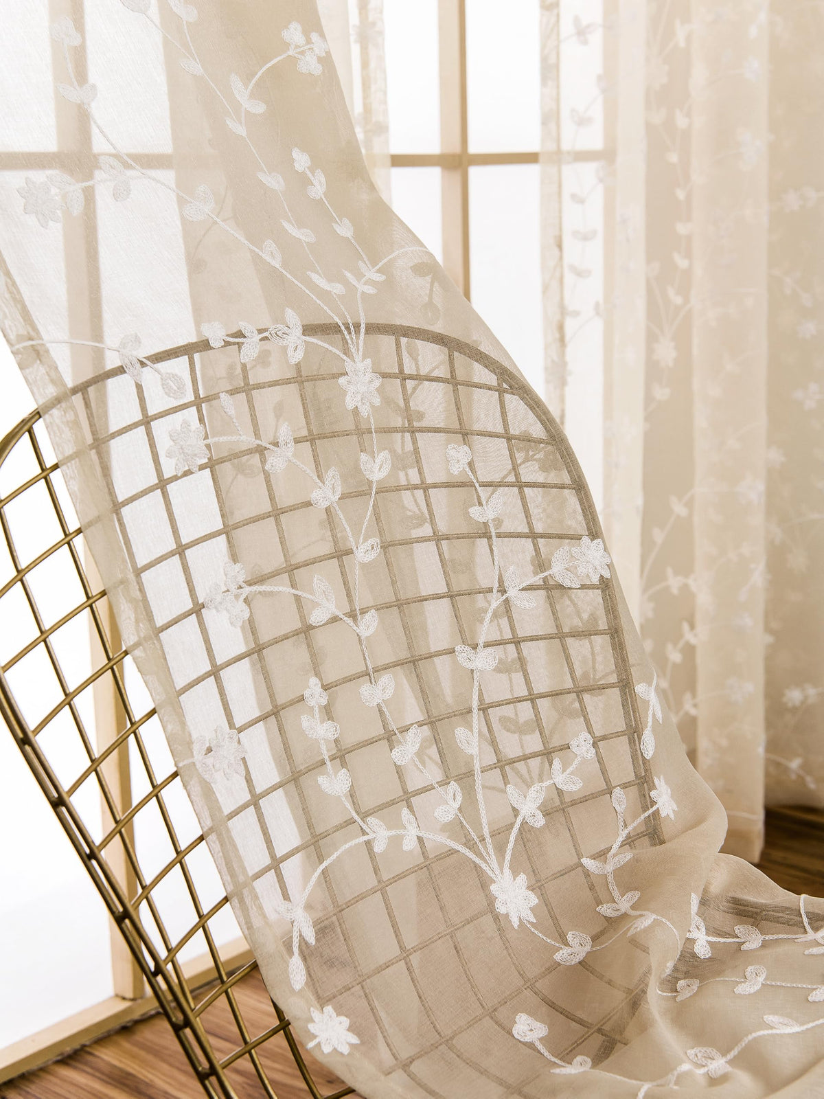 AmHoo 2 Panels Leaf Flora Embroidered Farmhouse Semi Sheer Curtain Voile Curtains for Living Room Bedroom Window Treatment White Sage Green 53 x 84 Inch