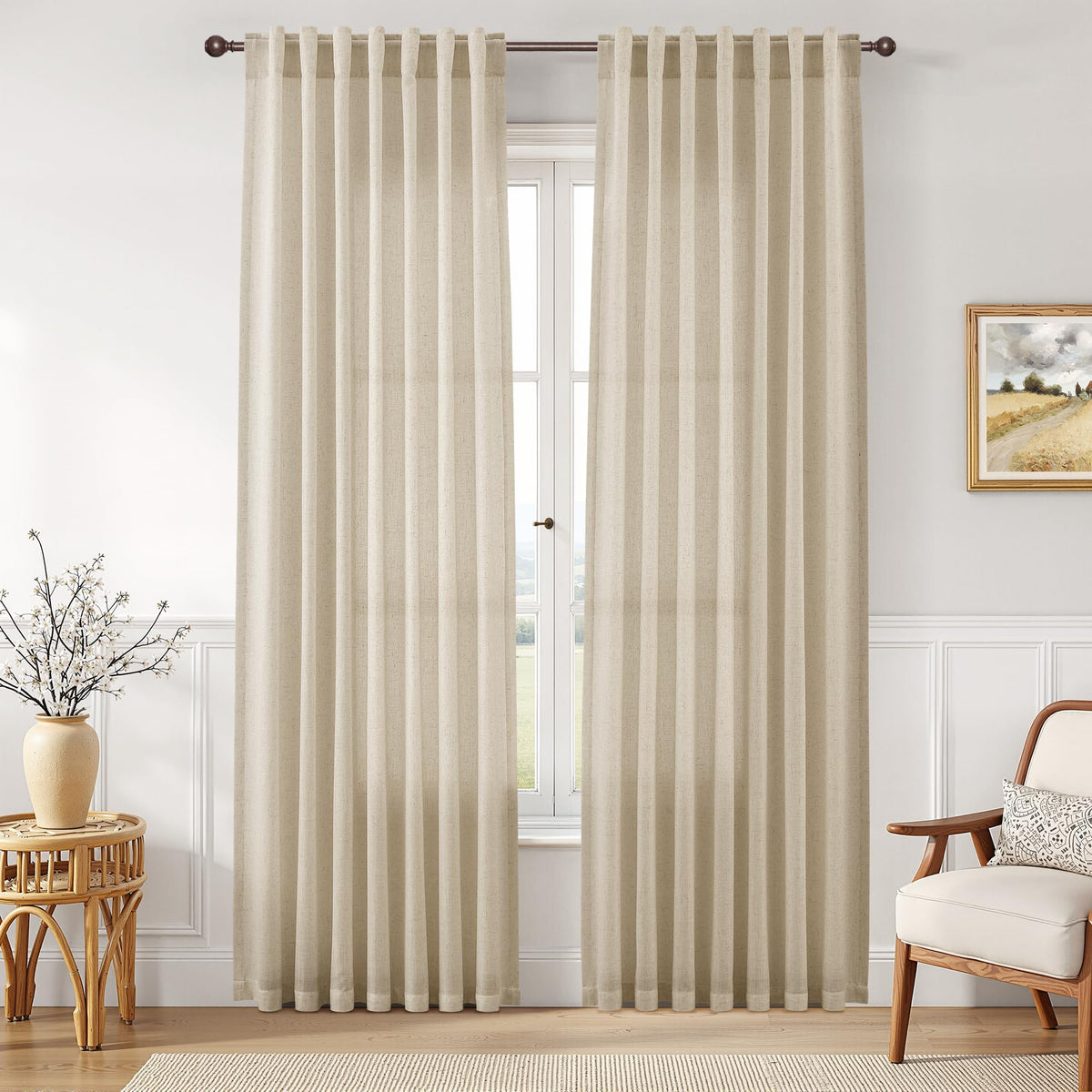 Joywell Linen Sheer Curtains 84 Inches Long for Living Room Beige Cream
