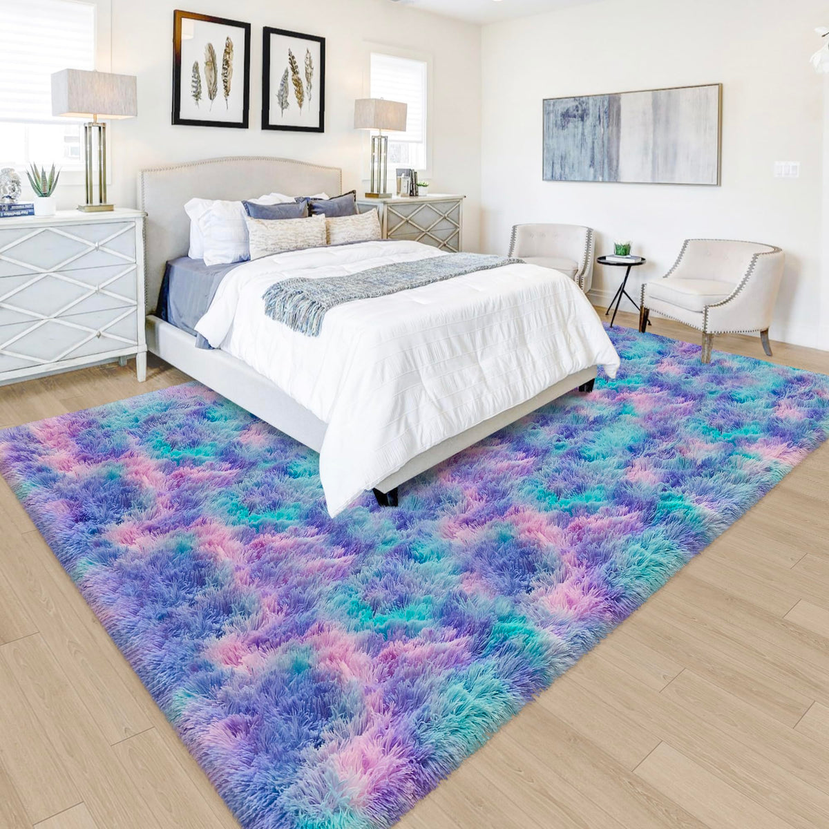 Tie-Dyed Runner Rug for Bedroom Black Grey 2x6ft Fluffy Area Rug Bedside Runner Rug for Kids Room Boys Teens Nursery Baby Living Room Dorm Home Decor Carpets