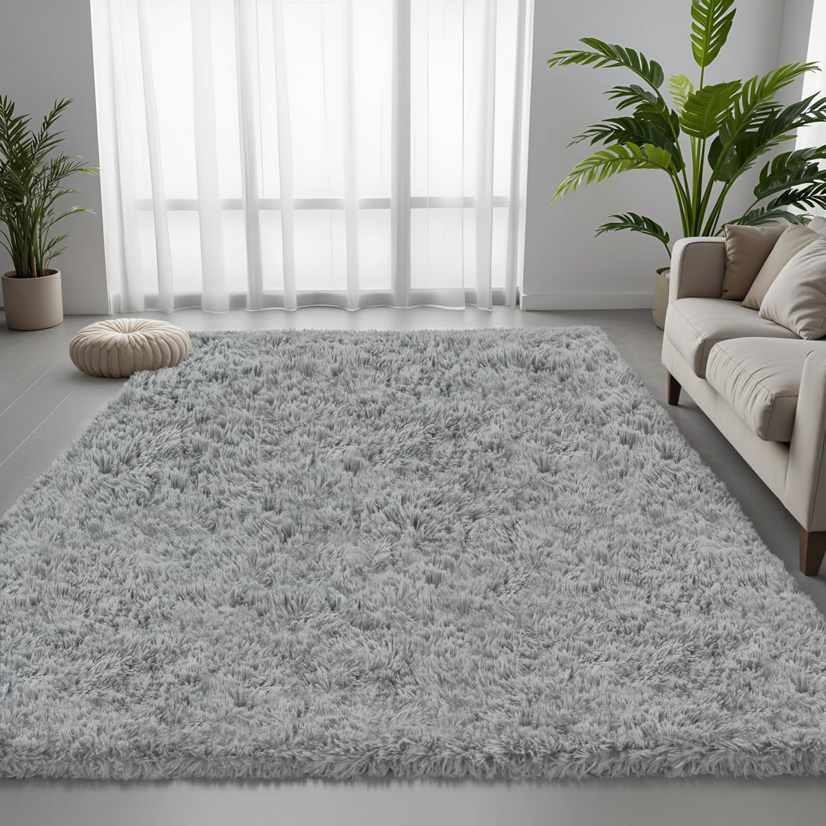 6x9 Black Fluffy Fuzzy Shag Area Rug for Living Room, Bedroom, Dorm Carpet