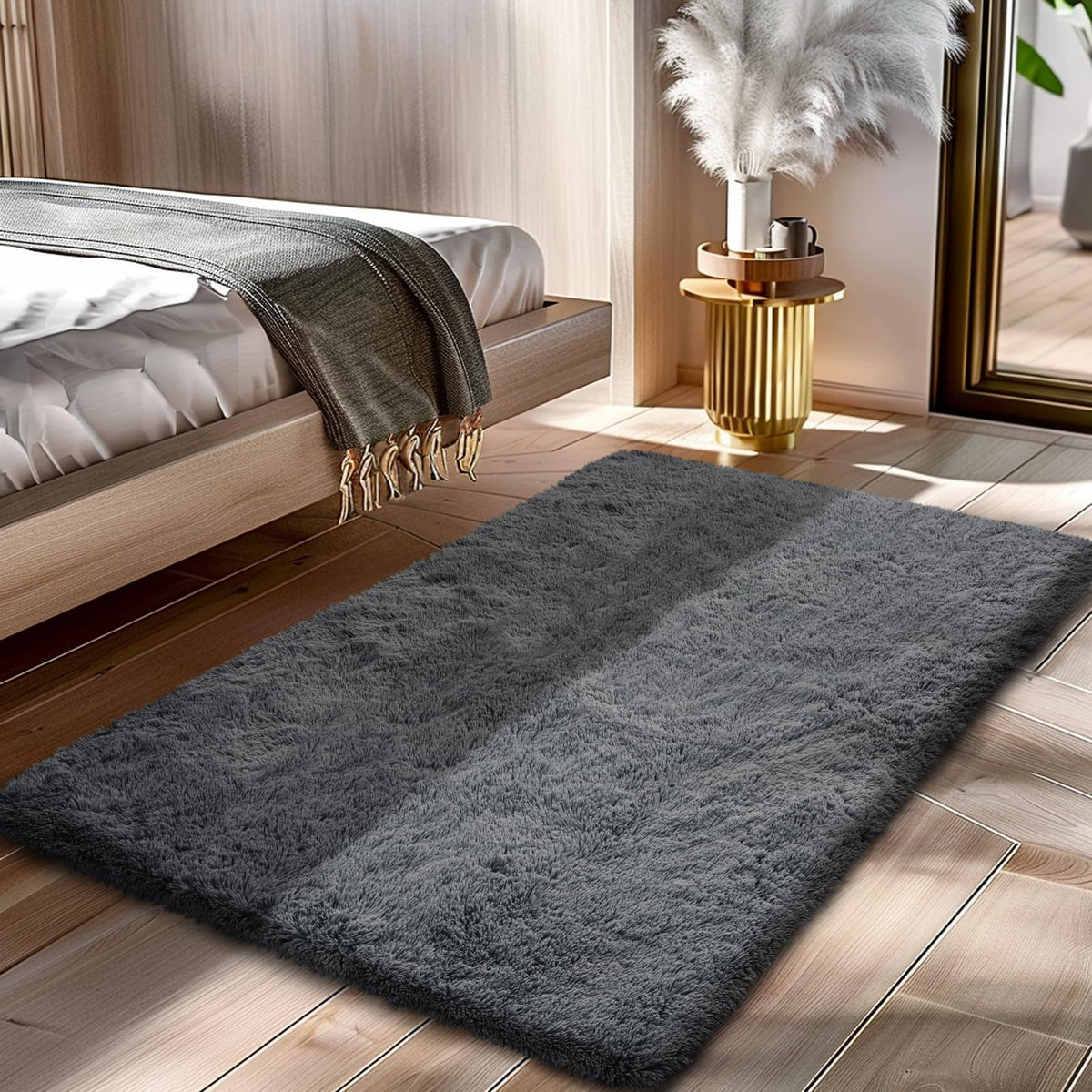 Beige 8x10 Area Rugs for Living Room, Fluffy Shag Rug Large Bedroom Carpet