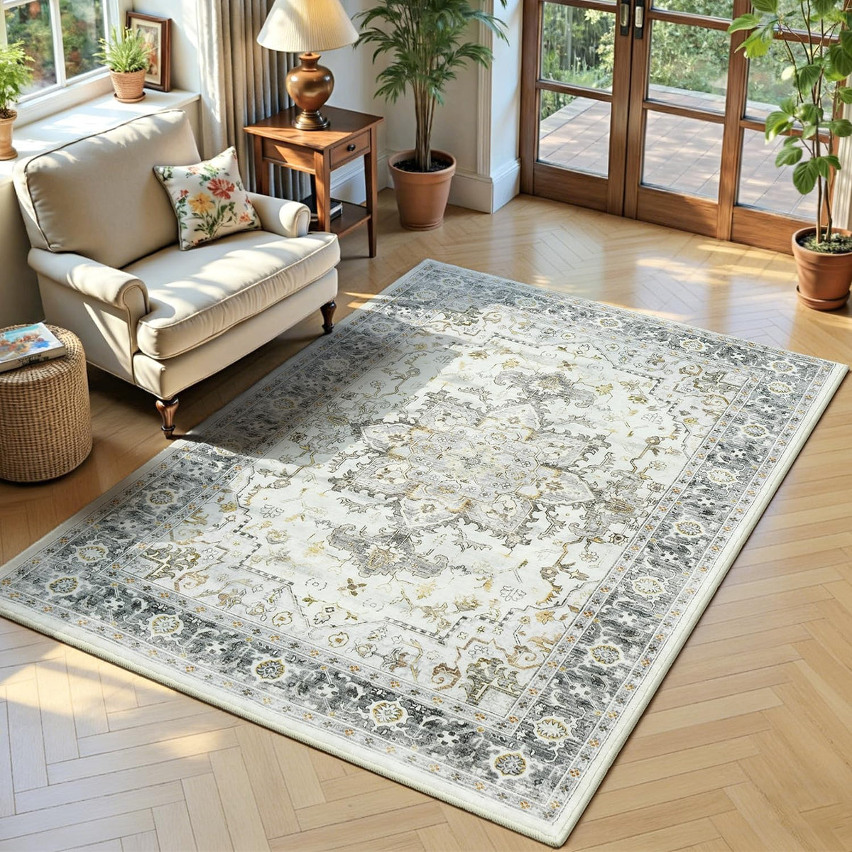 Lofus 5x7 Area Rugs for Living Room Bedroom, Soft Boho Carpet Floral Brown