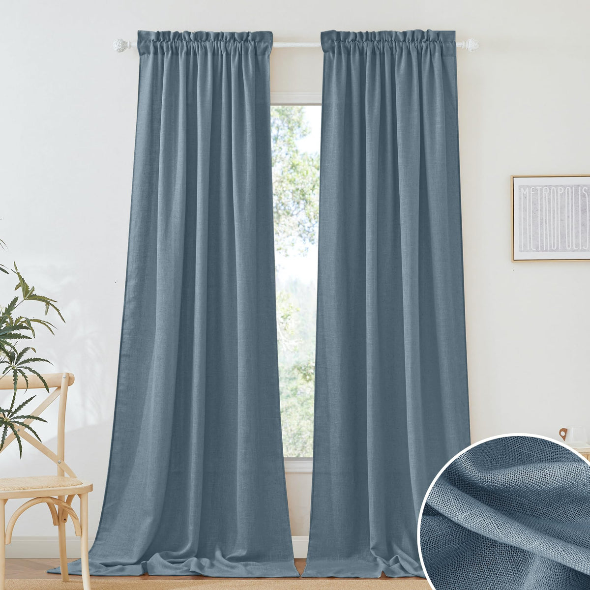 RYB HOME White Semi Sheer Curtains 84 inches Long for Living Room
