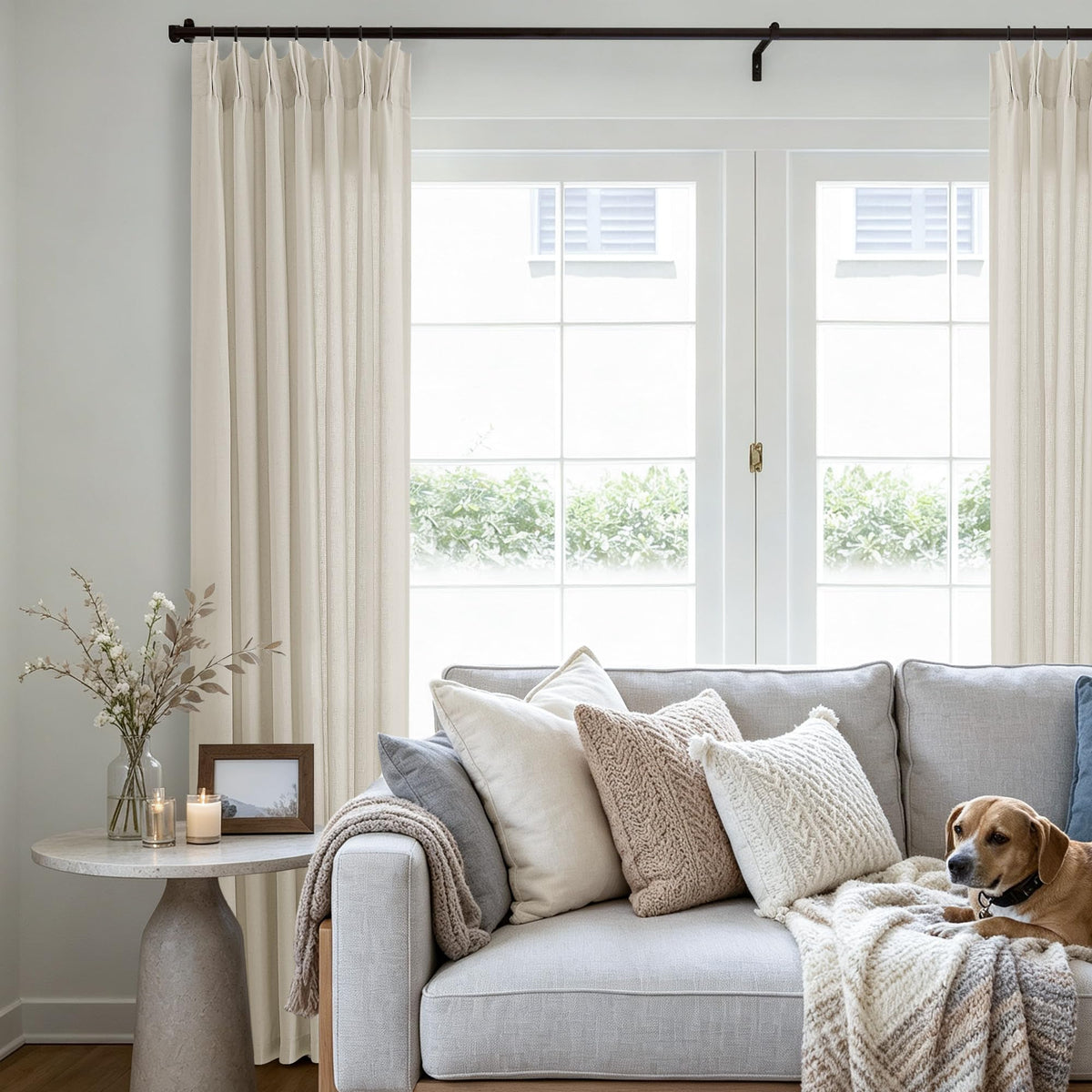Cream 120 Inch Linen Curtains Pinch Pleated Extra Long Custom Made