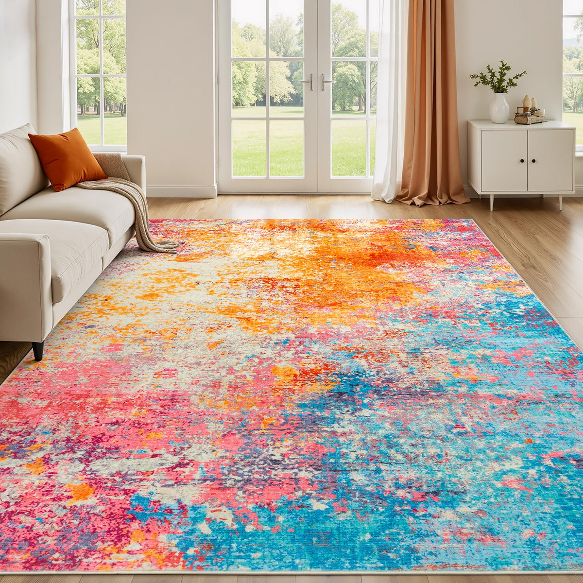 Rugflix 5x7 Area Rugs for Living Room, Colorful Rainbow Washable Rug