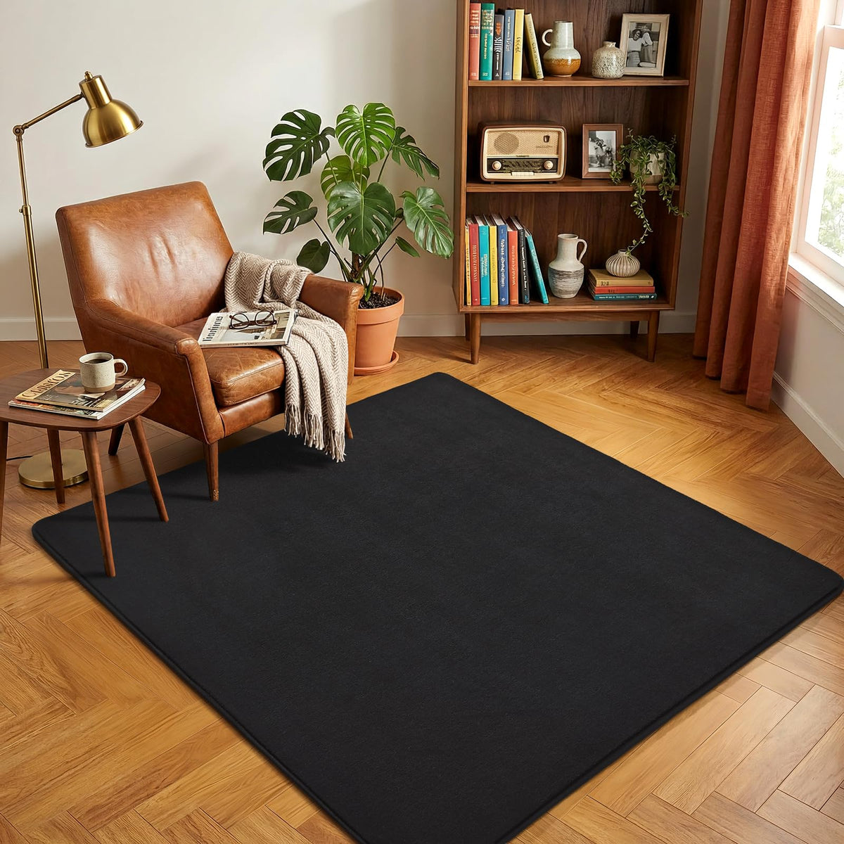 Amearea Modern Area Rugs for Bedroom Living Room, 4x6 Black Memory Foam Rug