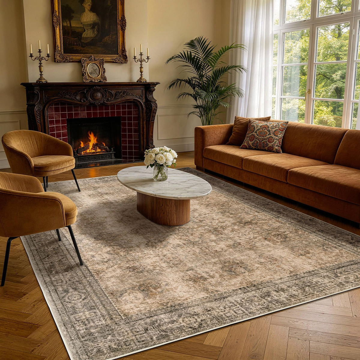 8x10 Washable Area Rug, Black Solid Area Rugs for Living Room & Bedroom