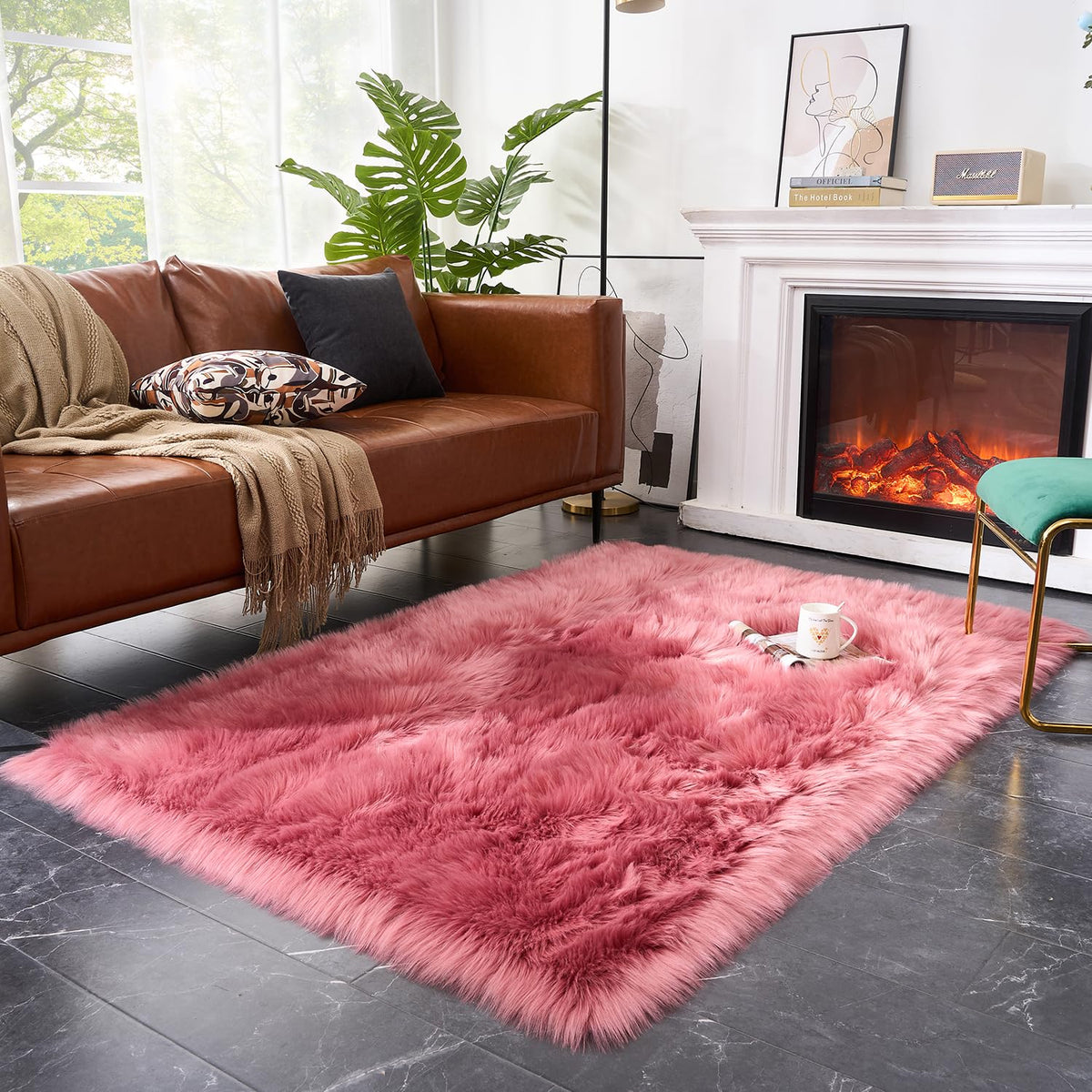 EasyJoy Ultra Soft Fluffy/Fuzzy Shaggy Area Rug Faux Fur Chair Cover Seat Pad for Bedroom Floor Sofa Living Room (2 x 6 ft Sheepskin, Beige)