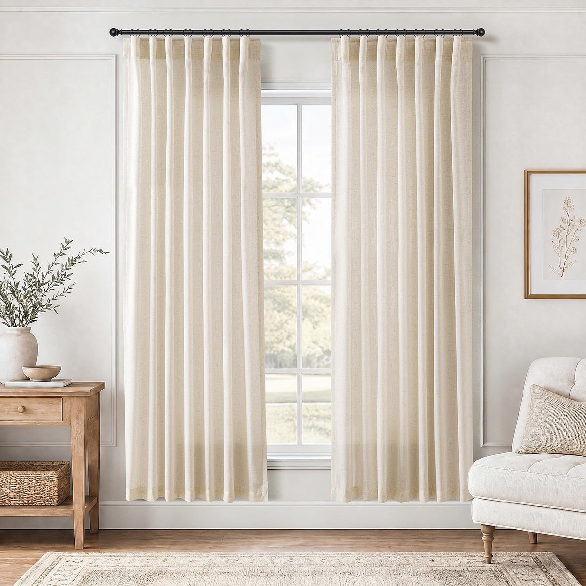 Jowels Natural Linen Curtains 84 Inches Long 2 Panels for Living Room