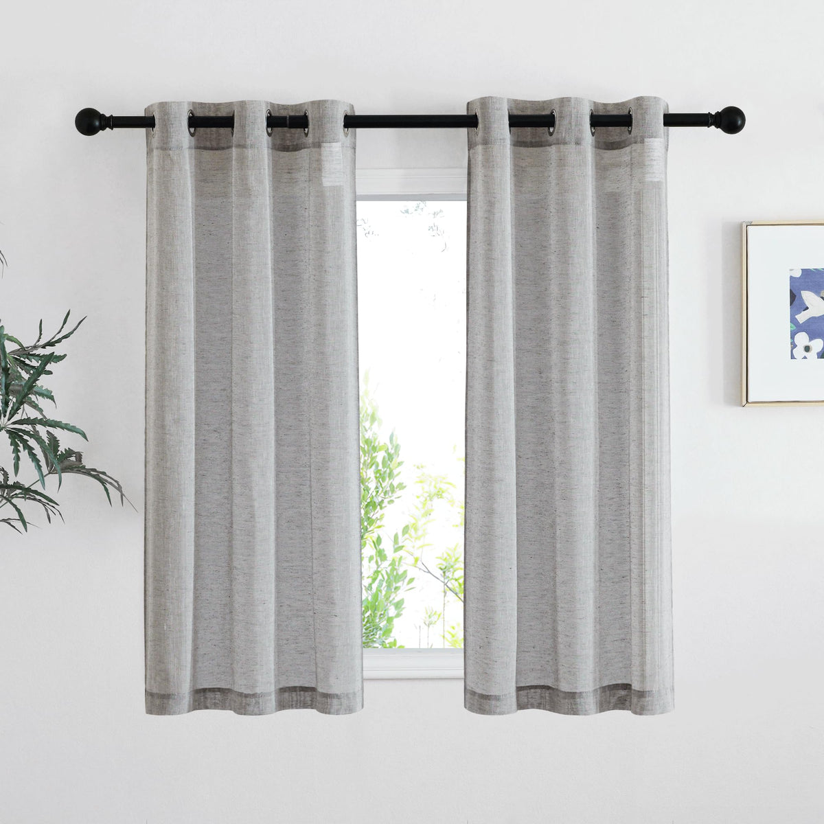 NICETOWN White Sheer Linen Curtains 84 Inch Length 2 Panels Set, W52xL84