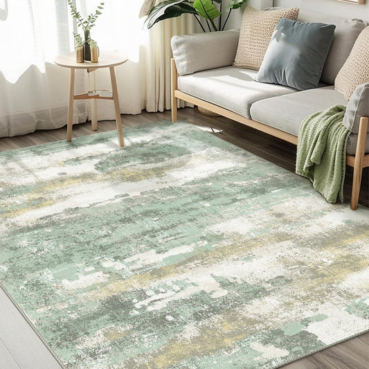 BEIMO 5x7 Green Abstract Area Rug, Washable Non-Slip for Bedroom