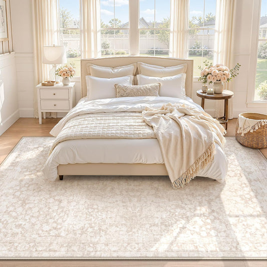 5x7 Area Rugs for Living Room: Boho Vintage Washable Rug Non-Slip Soft Stain Repellent Area Rugs Indoor Low-Pile Carpet for Bedroom Nursery Office Dining Room Playroom Farmhouse (Beige, 5'x7')