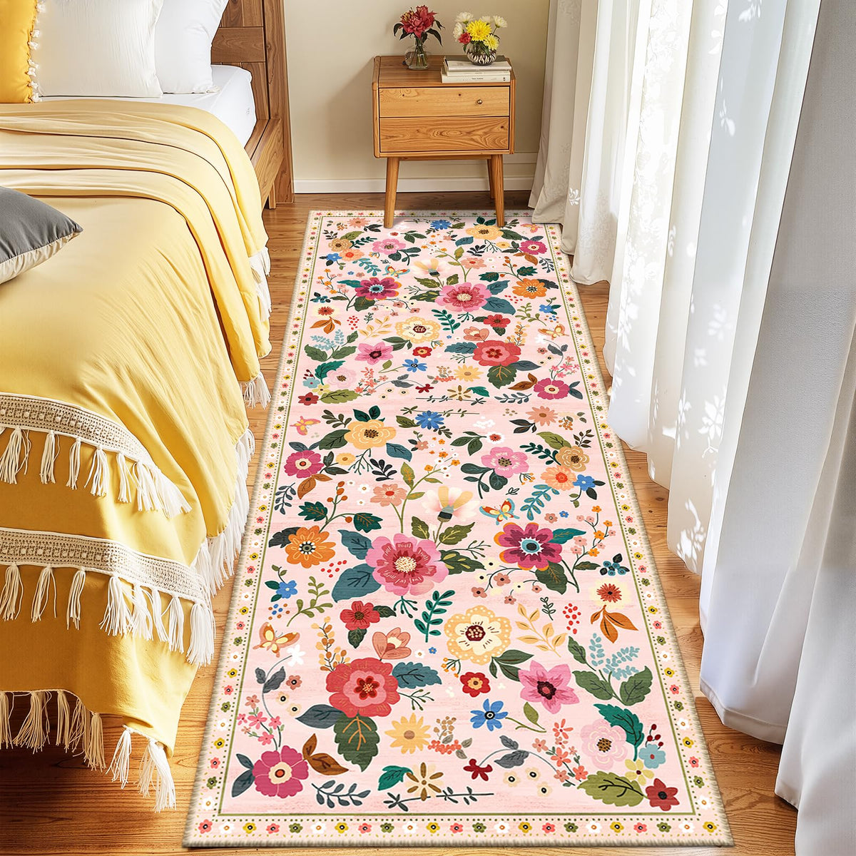 RELEANY Floral Washable 5x7 Area Rugs Pink